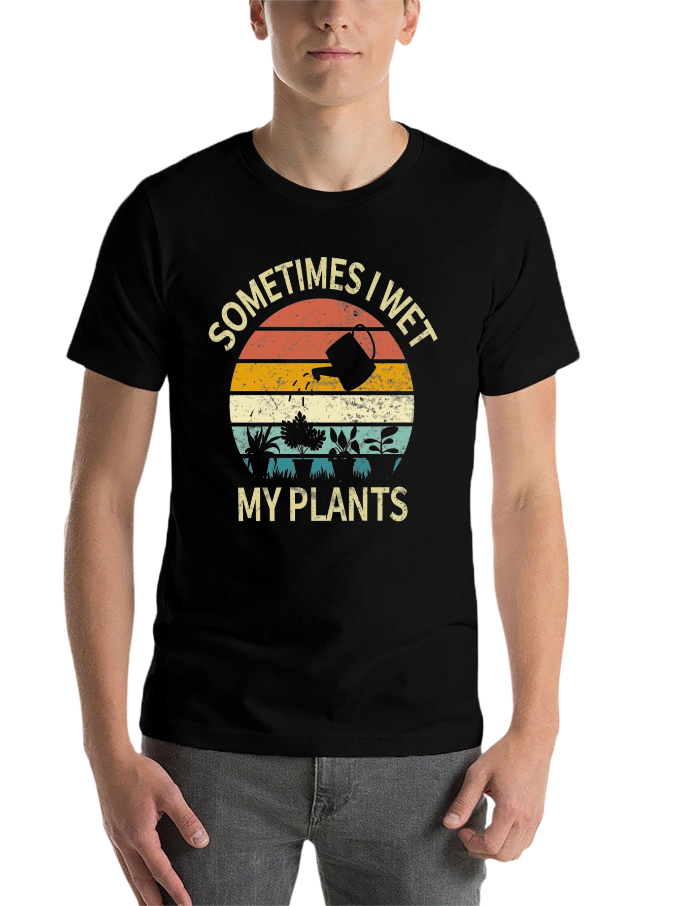 Black Funny "Sometimes I Wet My Plants" Graphic T-Shirt view 7