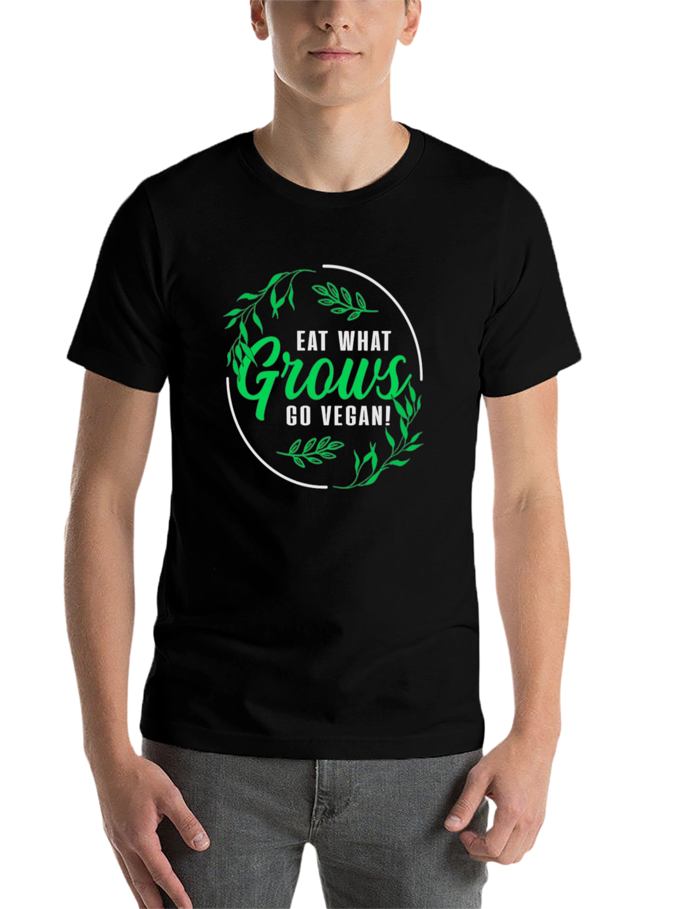 Black Eat What Grows Go Vegan T-Shirt view 7