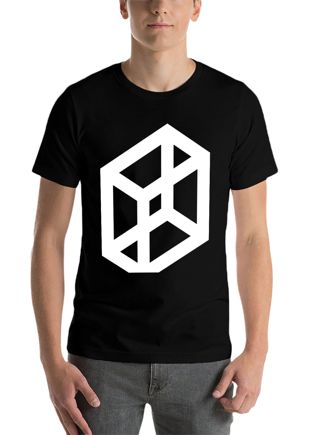 Black Optical Illusion Cube Graphic Tee - Black Casual T-Shirt view 7