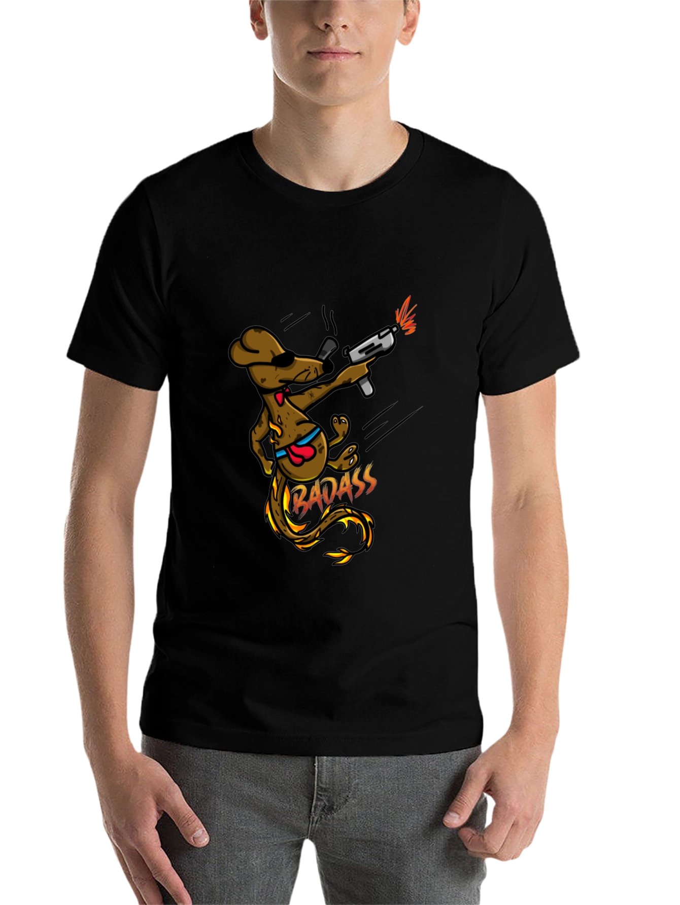 Black Badass Dog with Gun Black T-Shirt view 7