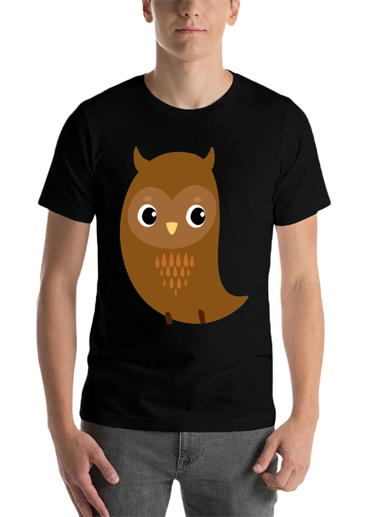 Black Cute Cartoon Owl Graphic Black T-Shirt view 7