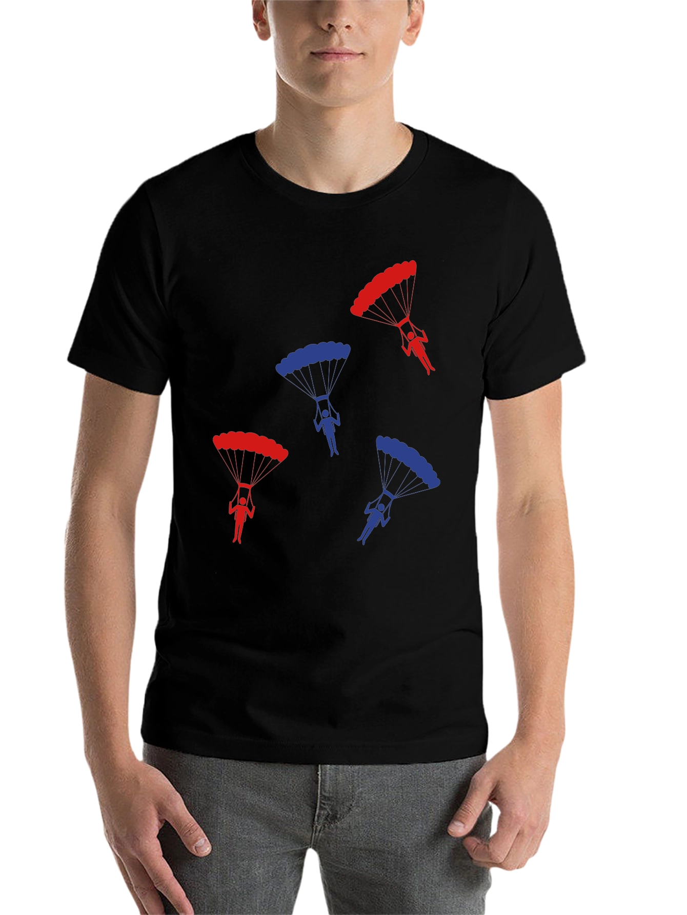 Black Parachute Design Black T-Shirt view 7