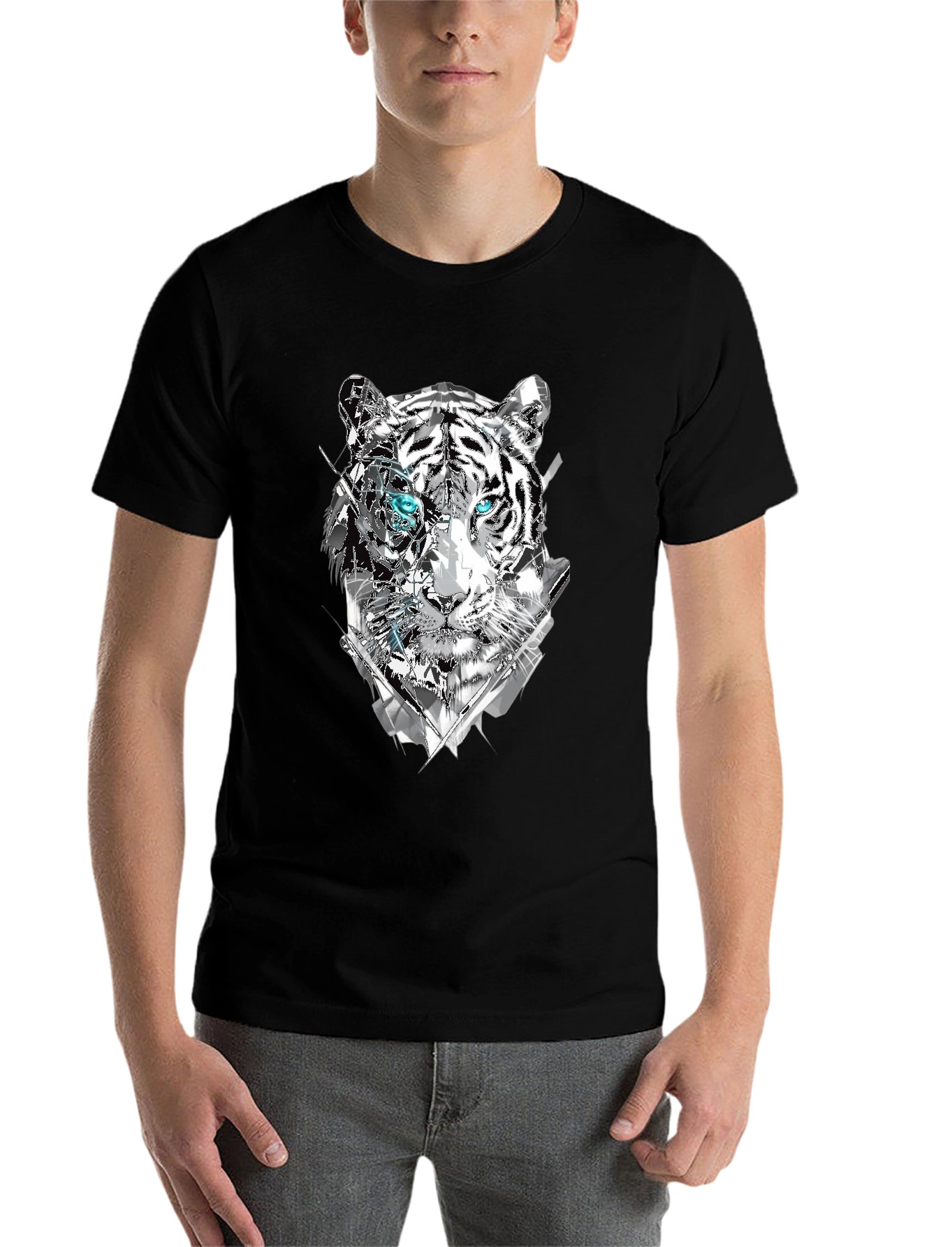 Black Abstract Tiger Graphic Print Tee - Men's Black T-Shirt view 7