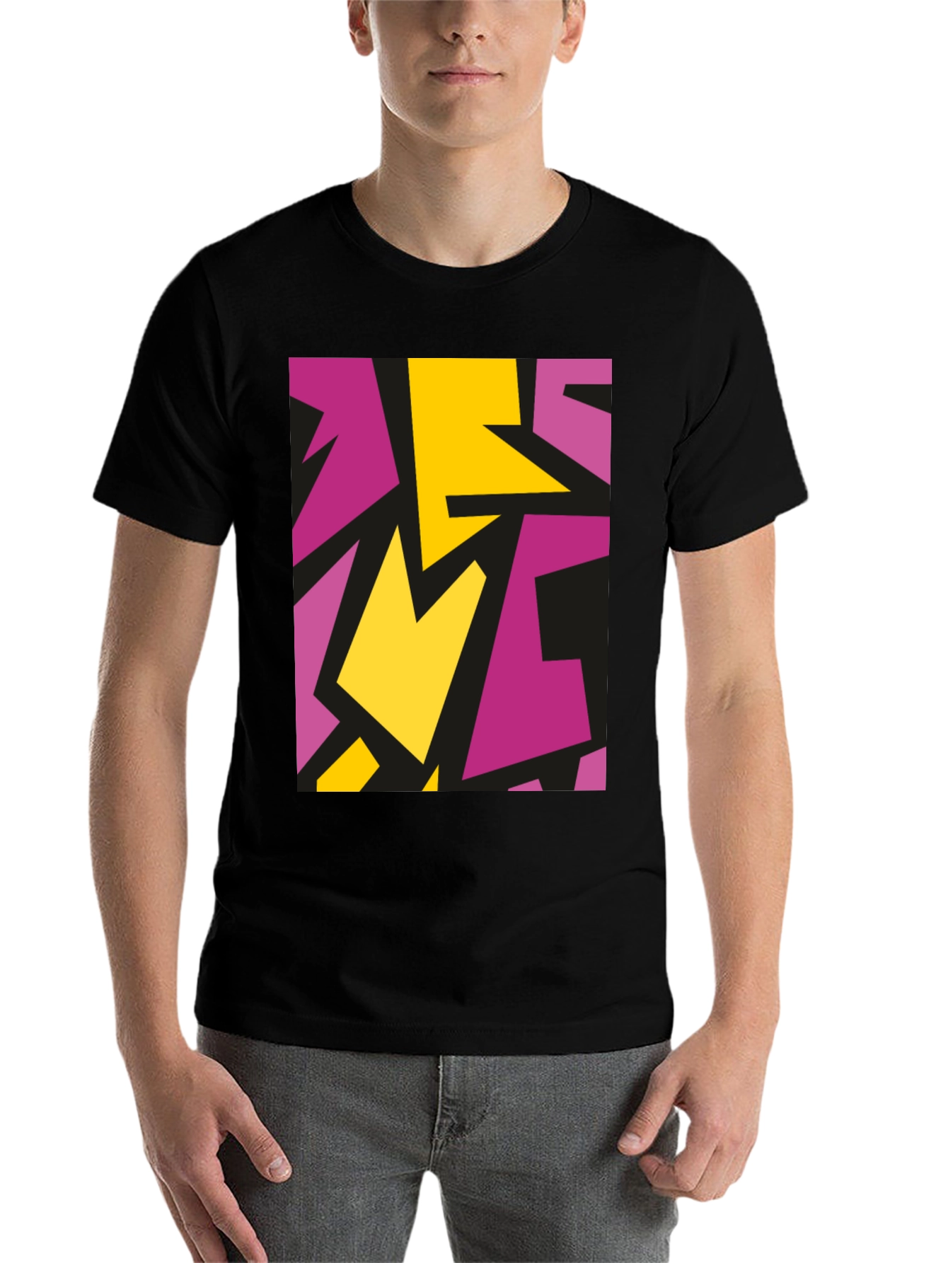 Black Abstract Geometric Design Black T-Shirt view 7