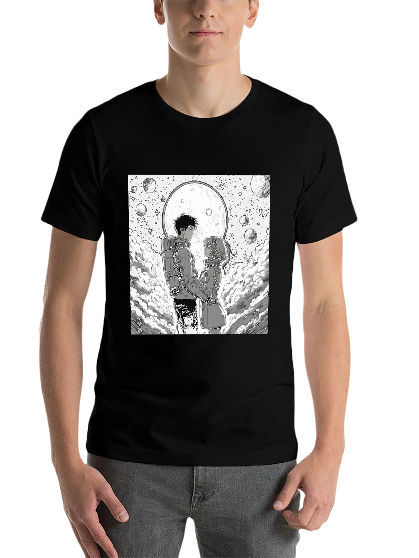 Black Anime Moon Lovers Graphic Tee - Black view 7