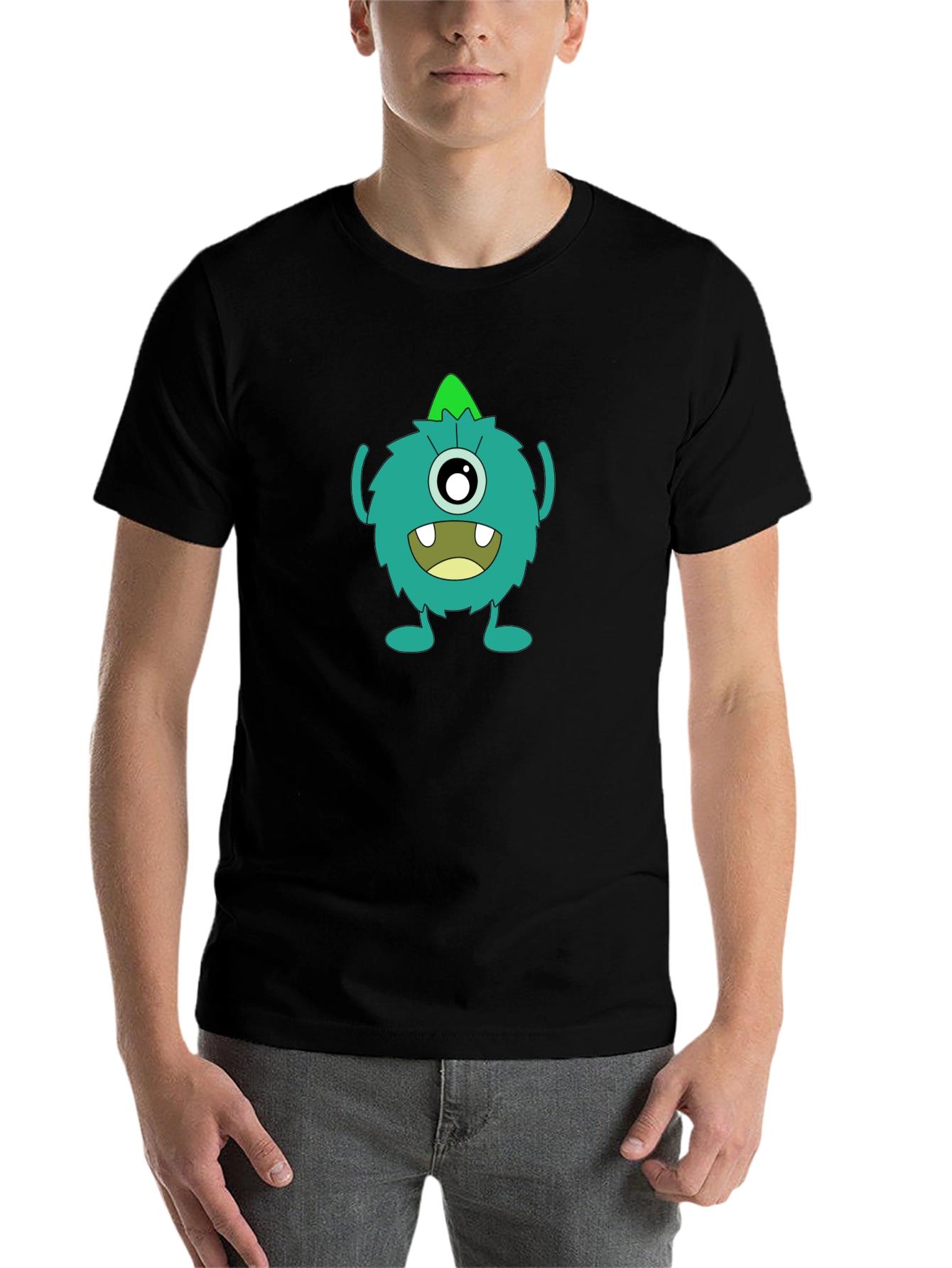 Black Monster Graphic Tee - Funny Cartoon Creature T-Shirt view 7