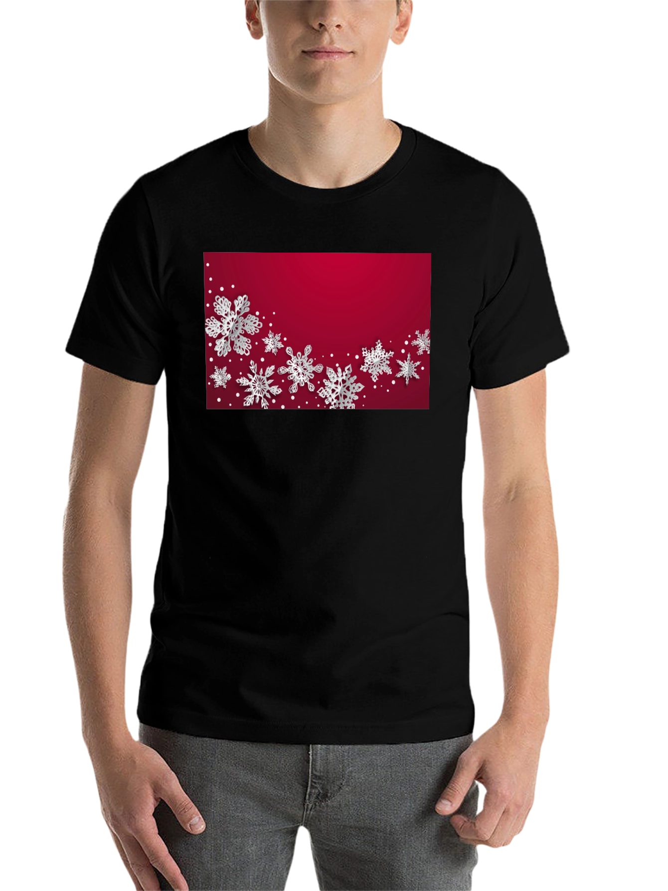 Black Winter Snowflake Graphic Tee - Stylish Holiday Apparel view 7