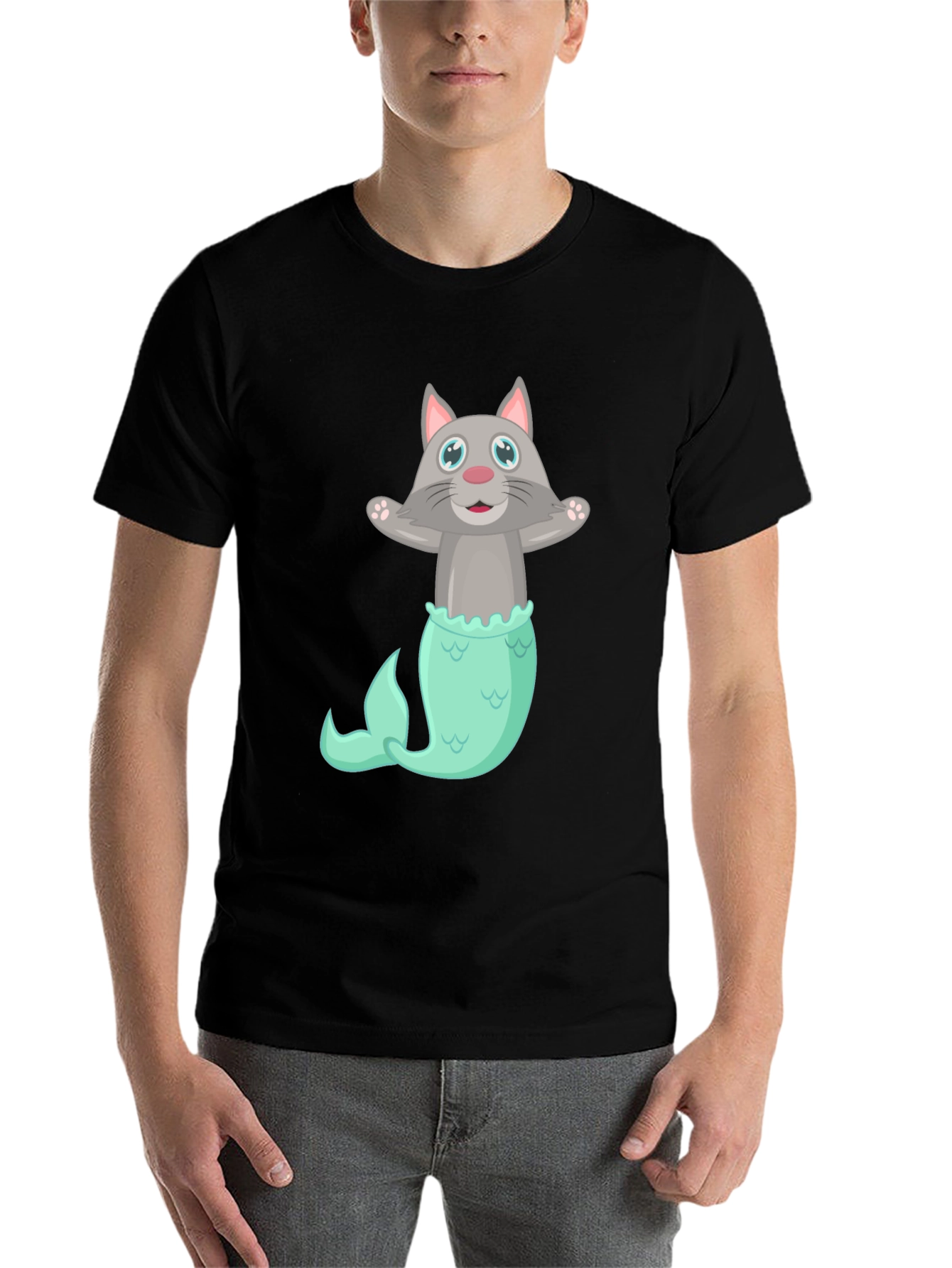 Black Cat Mermaid T-Shirt - Funny Graphic Tee view 7