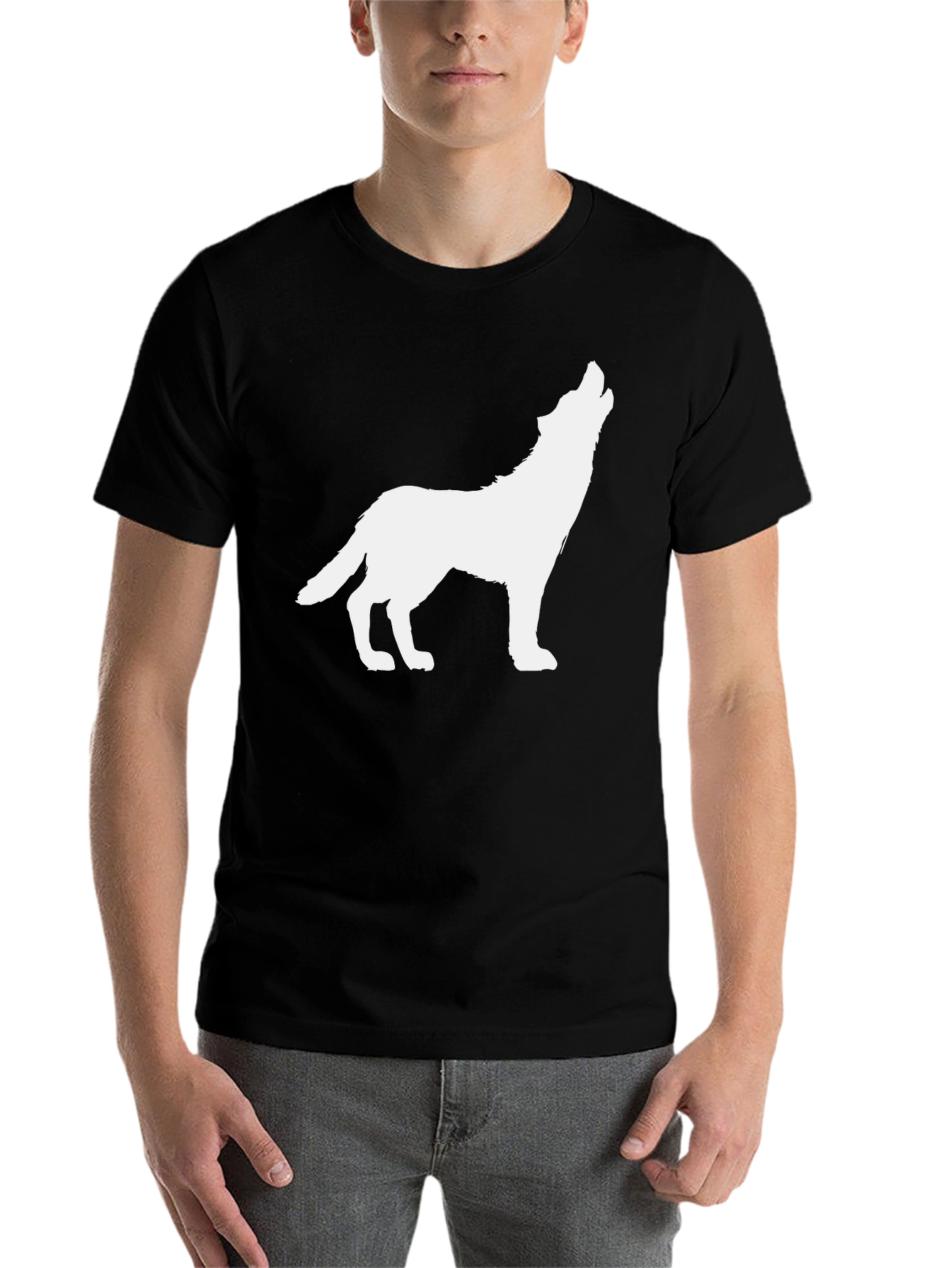 Black Wolf Howling Graphic Tee - Black Cotton Blend T-Shirt view 7