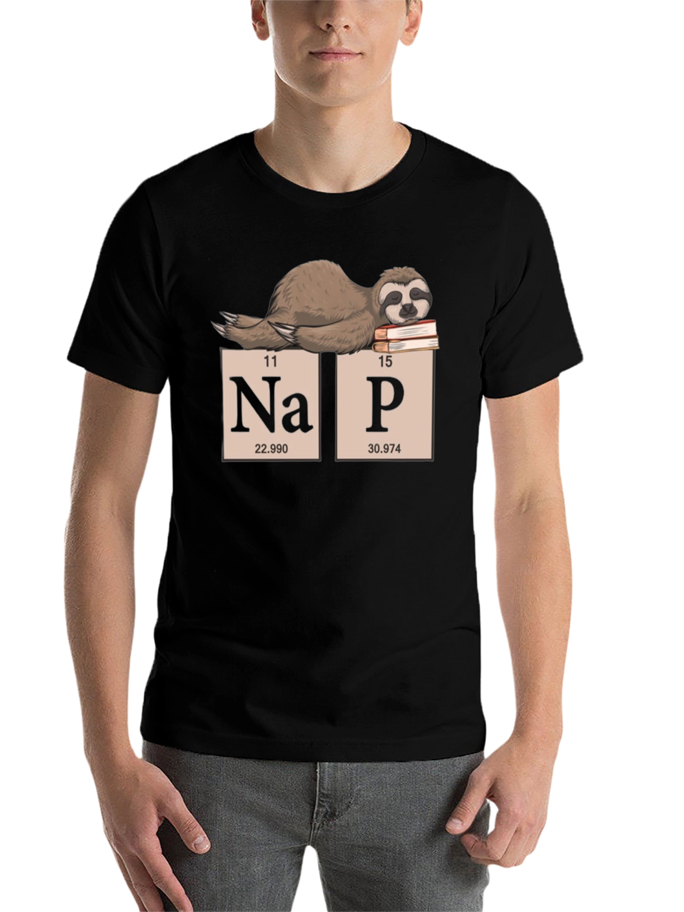 Black Nap Sloth Periodic Table T-Shirt - Chemistry Humor Tee view 7