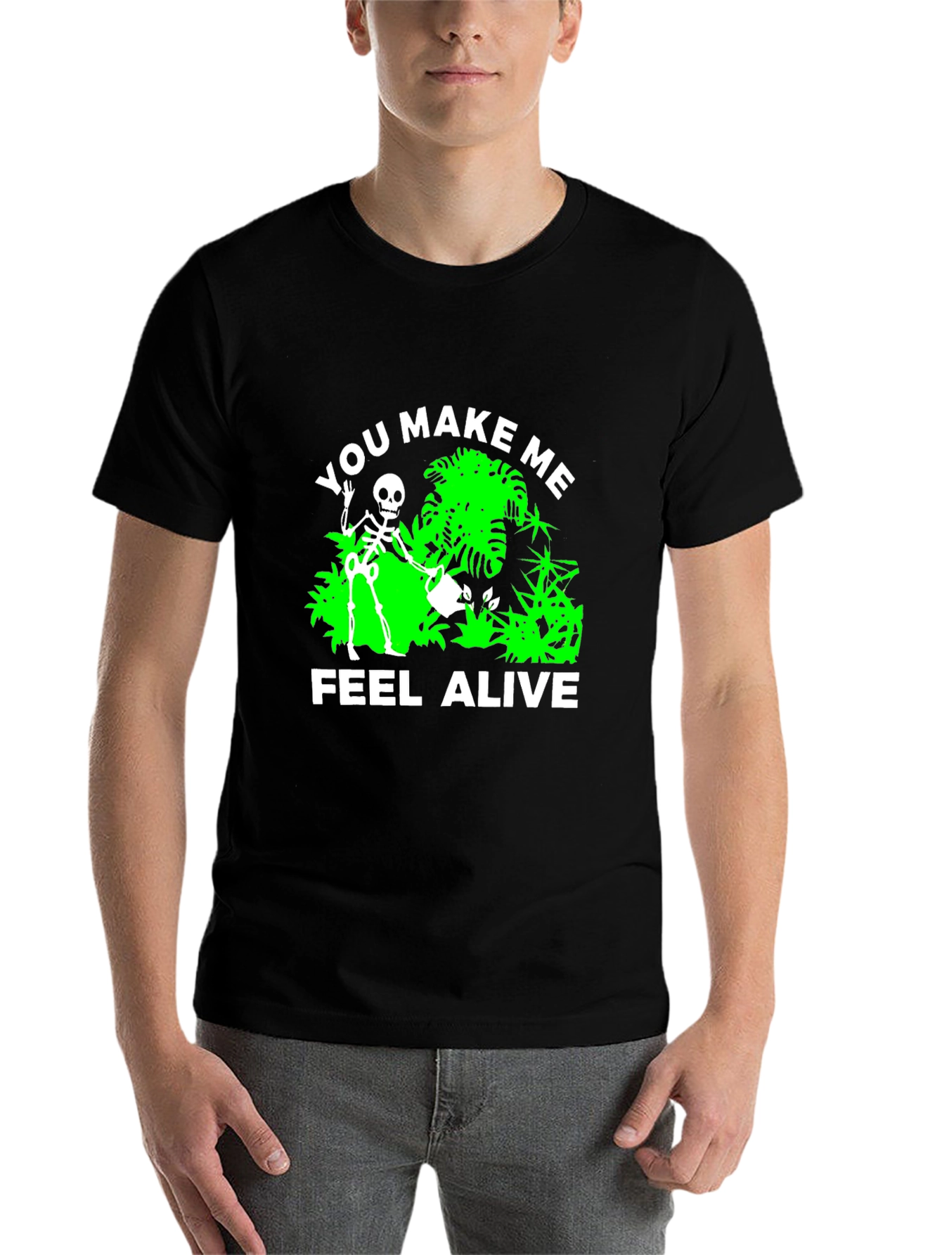 Black You Make Me Feel Alive Skeleton Gardener Black T-Shirt view 7