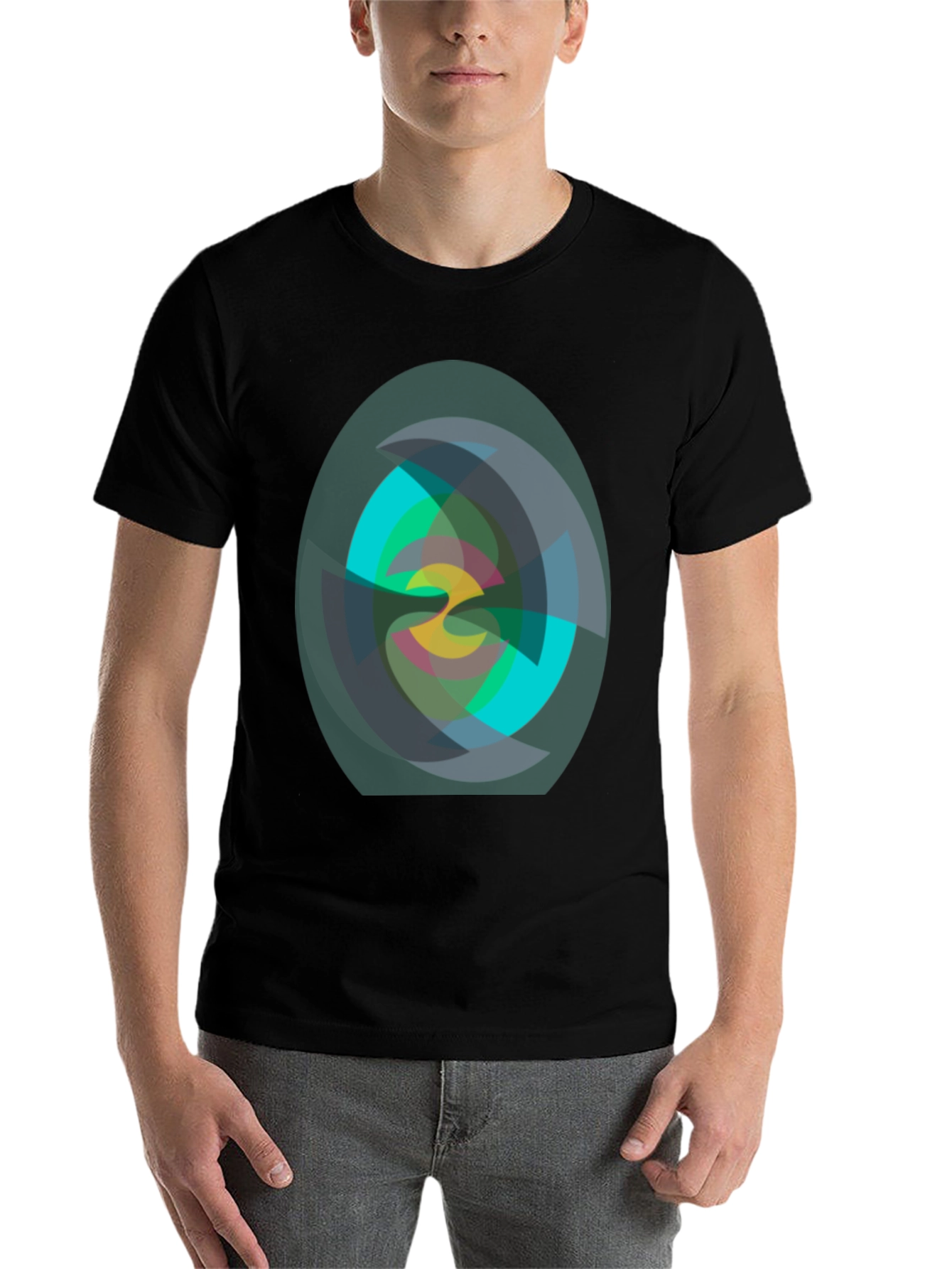 Black Abstract Geometric Print Black T-Shirt view 7
