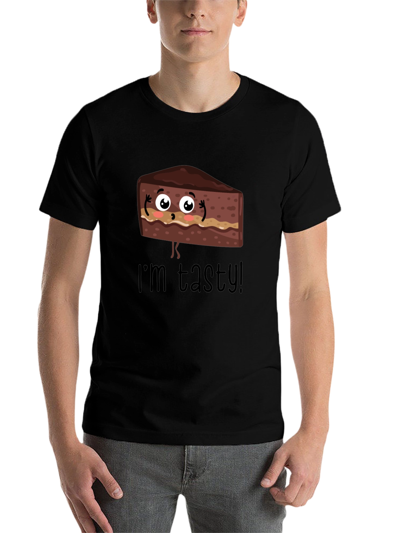 Black Tasty Cartoon Cake Graphic T-Shirt view 7