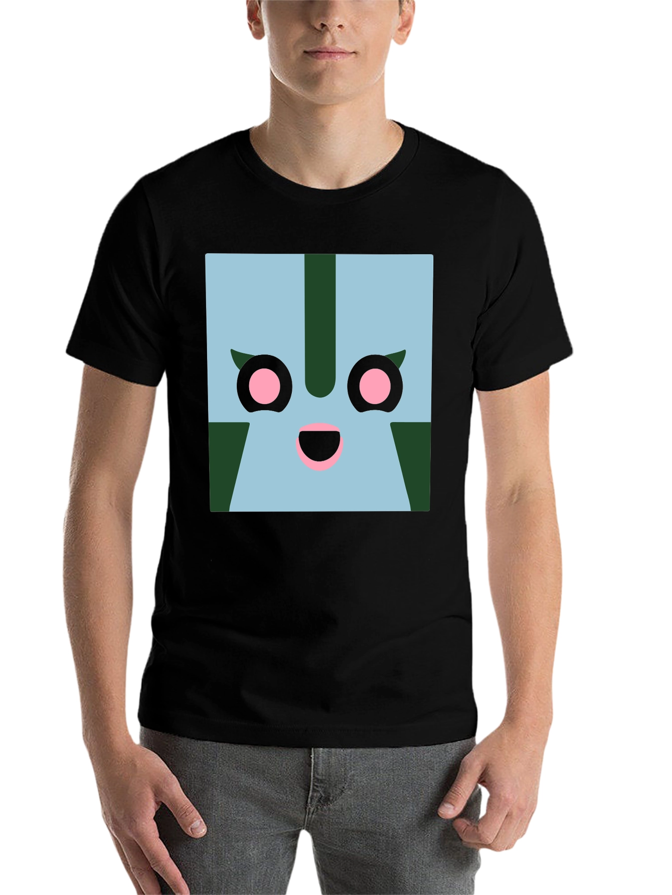 Black Geometric Character Graphic Tee - Black view 7