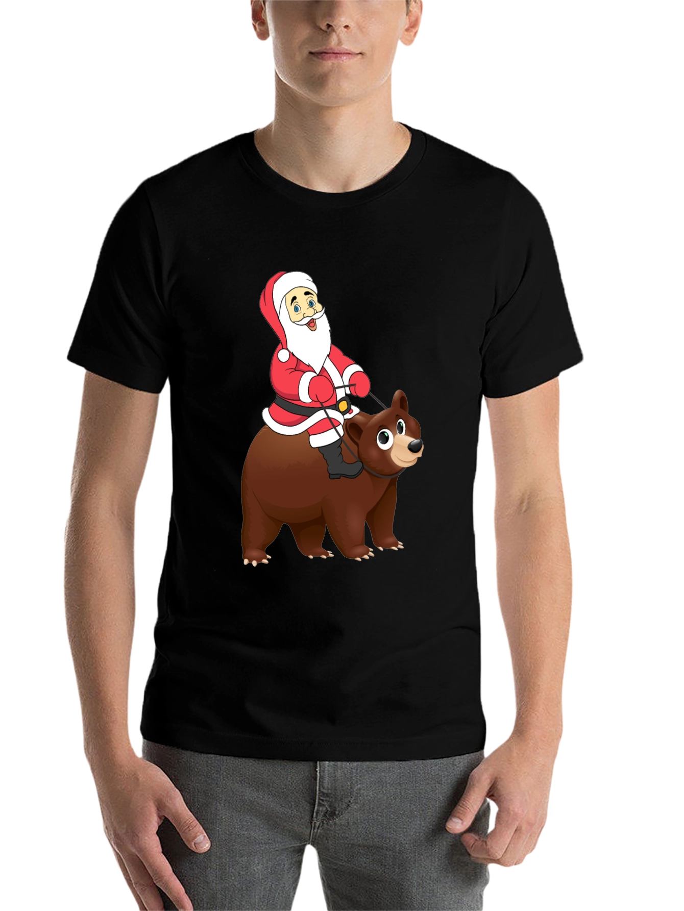 Black Santa Riding Bear Graphic Tee - Holiday Cheer! view 7