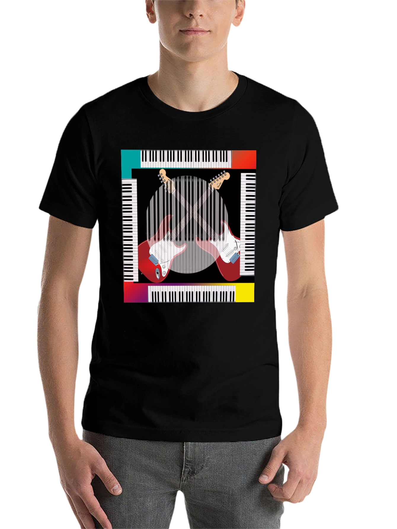 Black Music Lover Tee: Guitar & Piano Design view 7