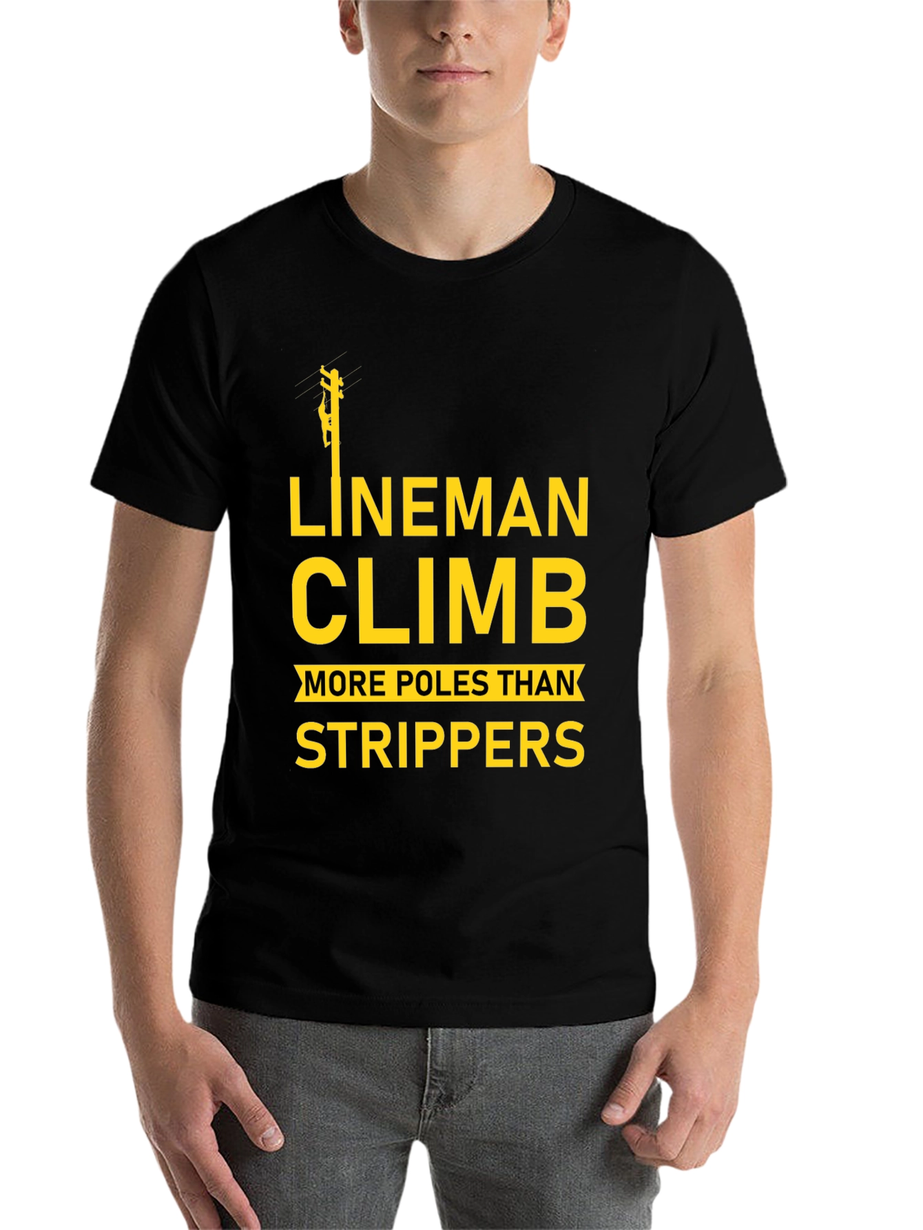 Black Lineman Climb T-Shirt Funny Electrician Tee view 7