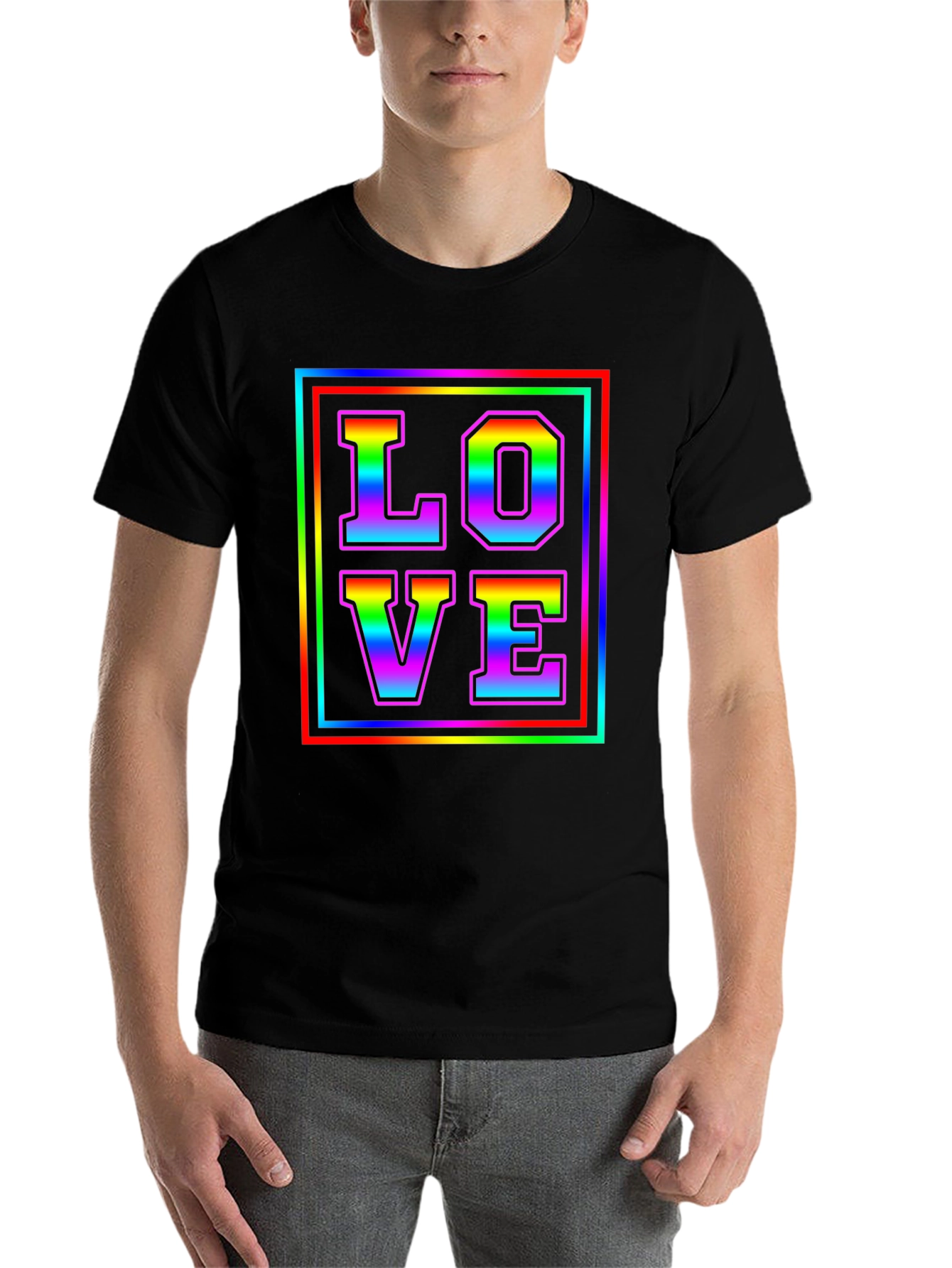 Black Rainbow LOVE Graphic Tee - Pride Month T-Shirt view 7