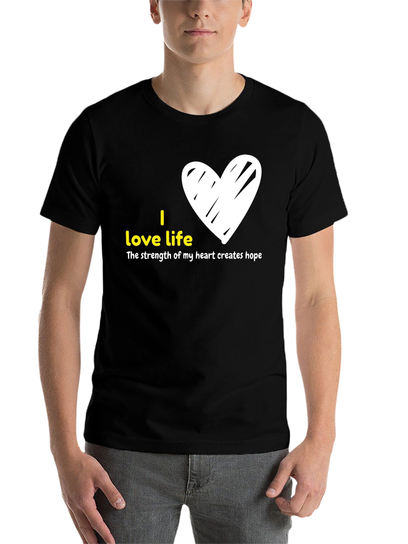 Black I Love Life Graphic Tee - Heart Design view 7