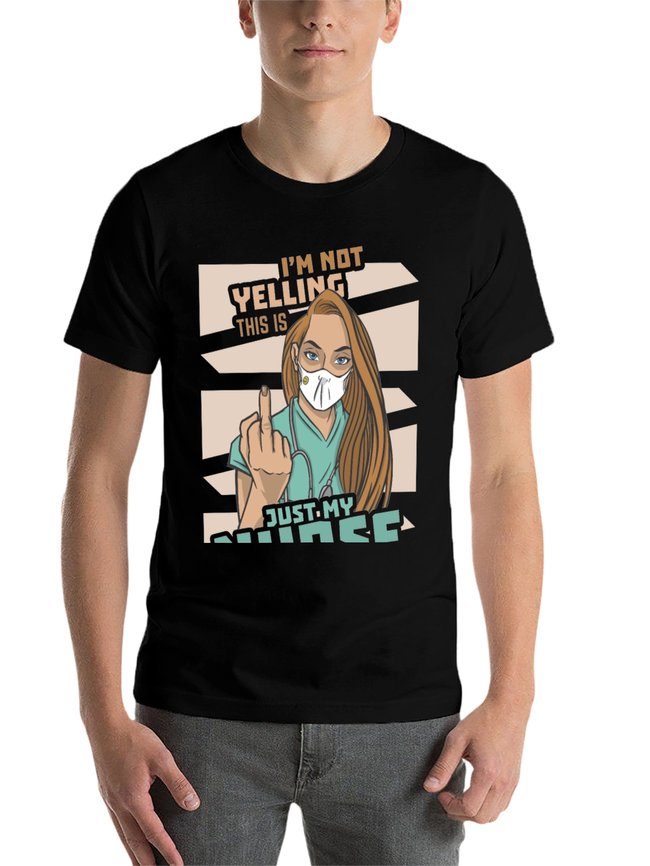 Black I'm Not Yelling Nurse Graphic T-Shirt view 7