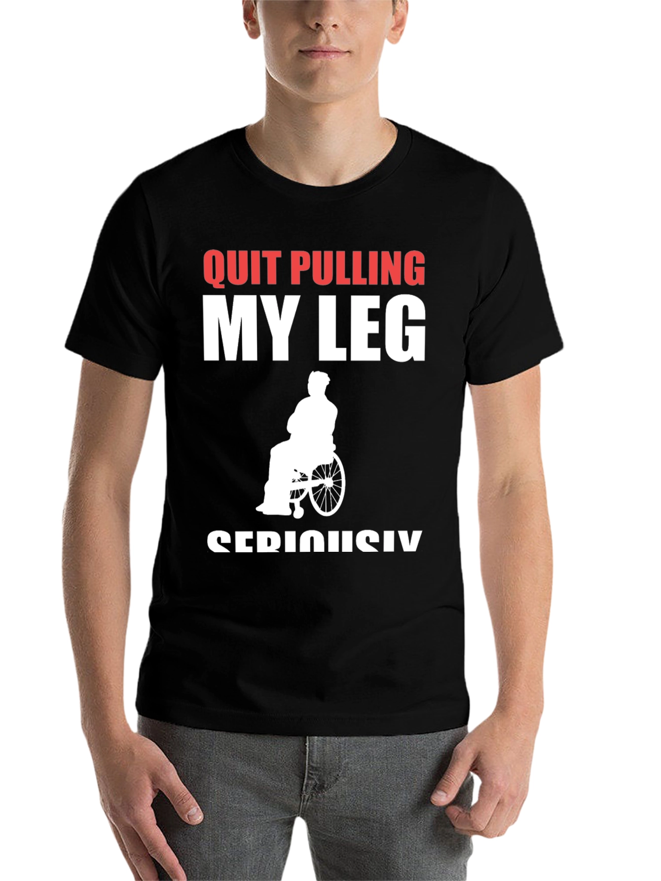 Black Quit Pulling My Leg T-Shirt view 7