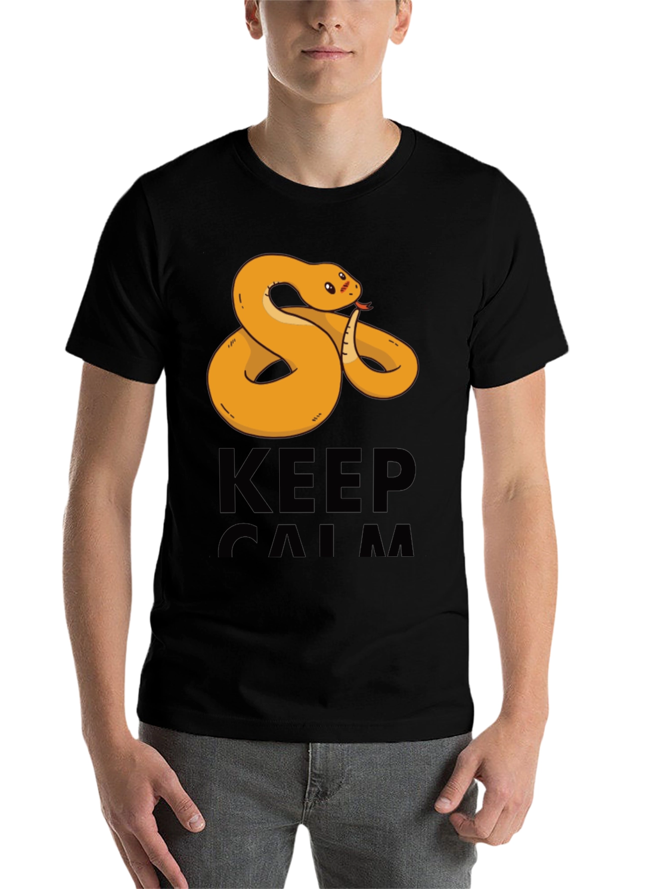 Black Funny Snake Keep Calm Men's T-Shirt view 7