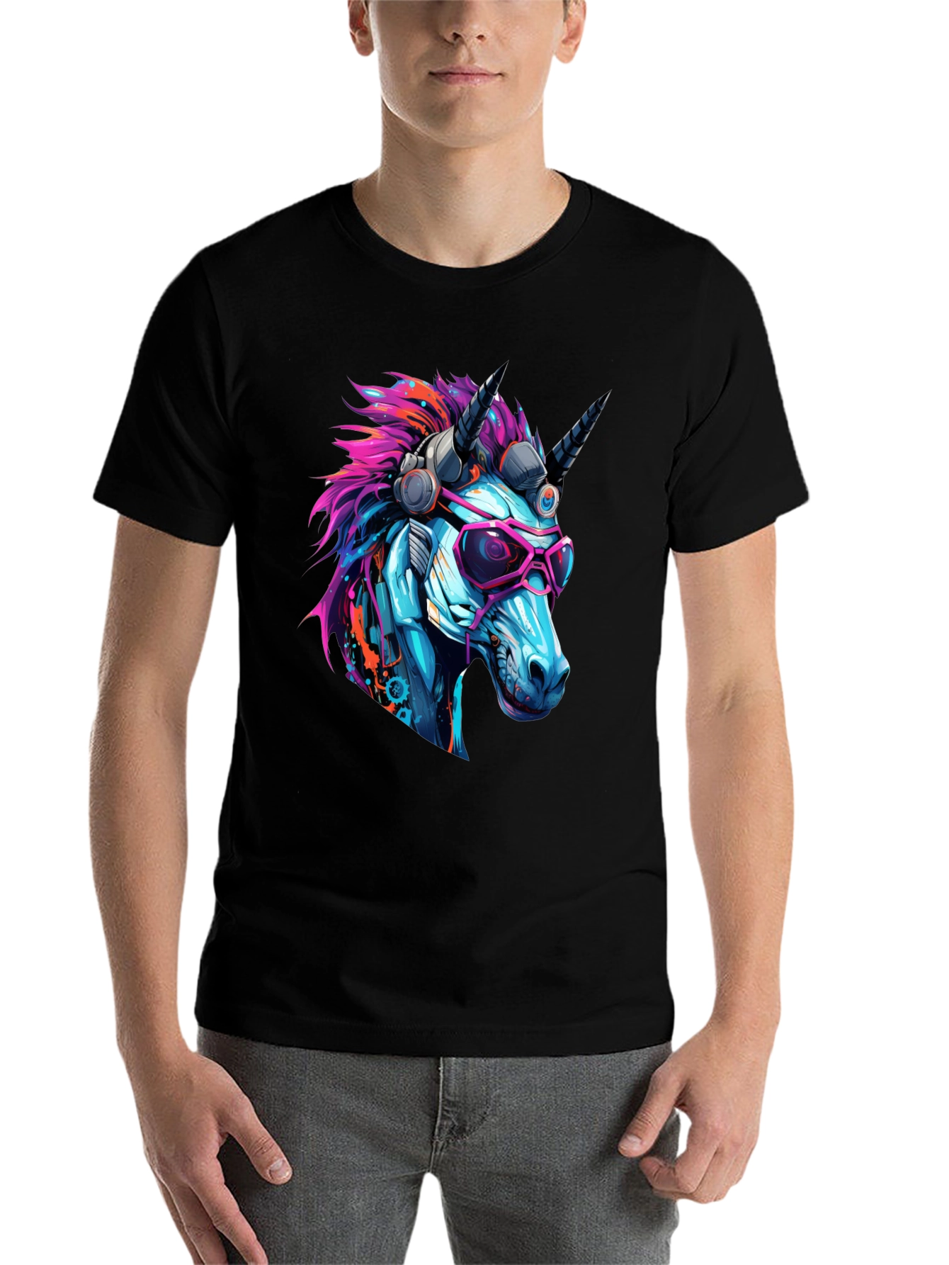 Black Cyberpunk Unicorn Graphic T-Shirt - Cool, Edgy Design view 7