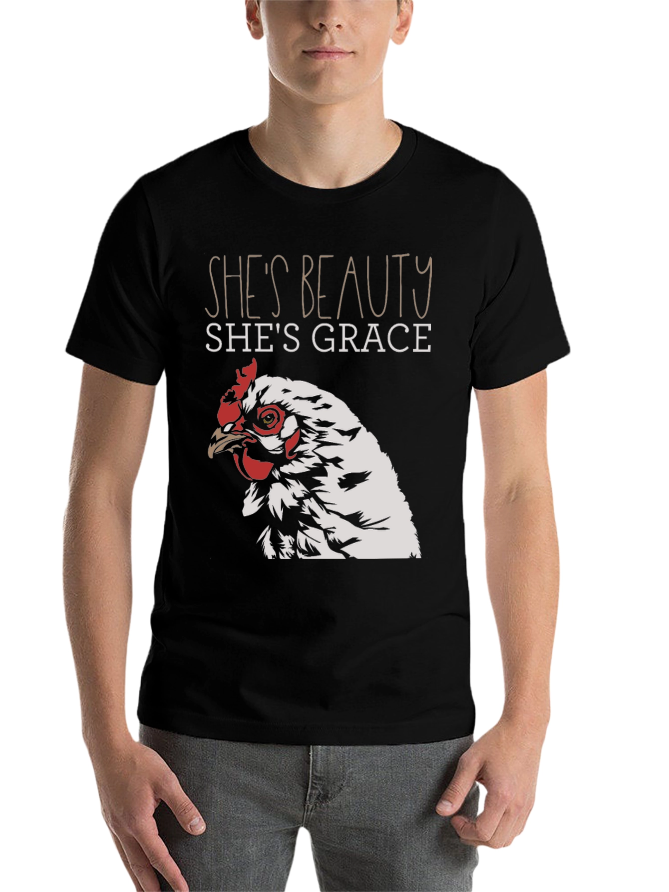 Black She's Beauty She's Grace Chicken Graphic T-Shirt view 7