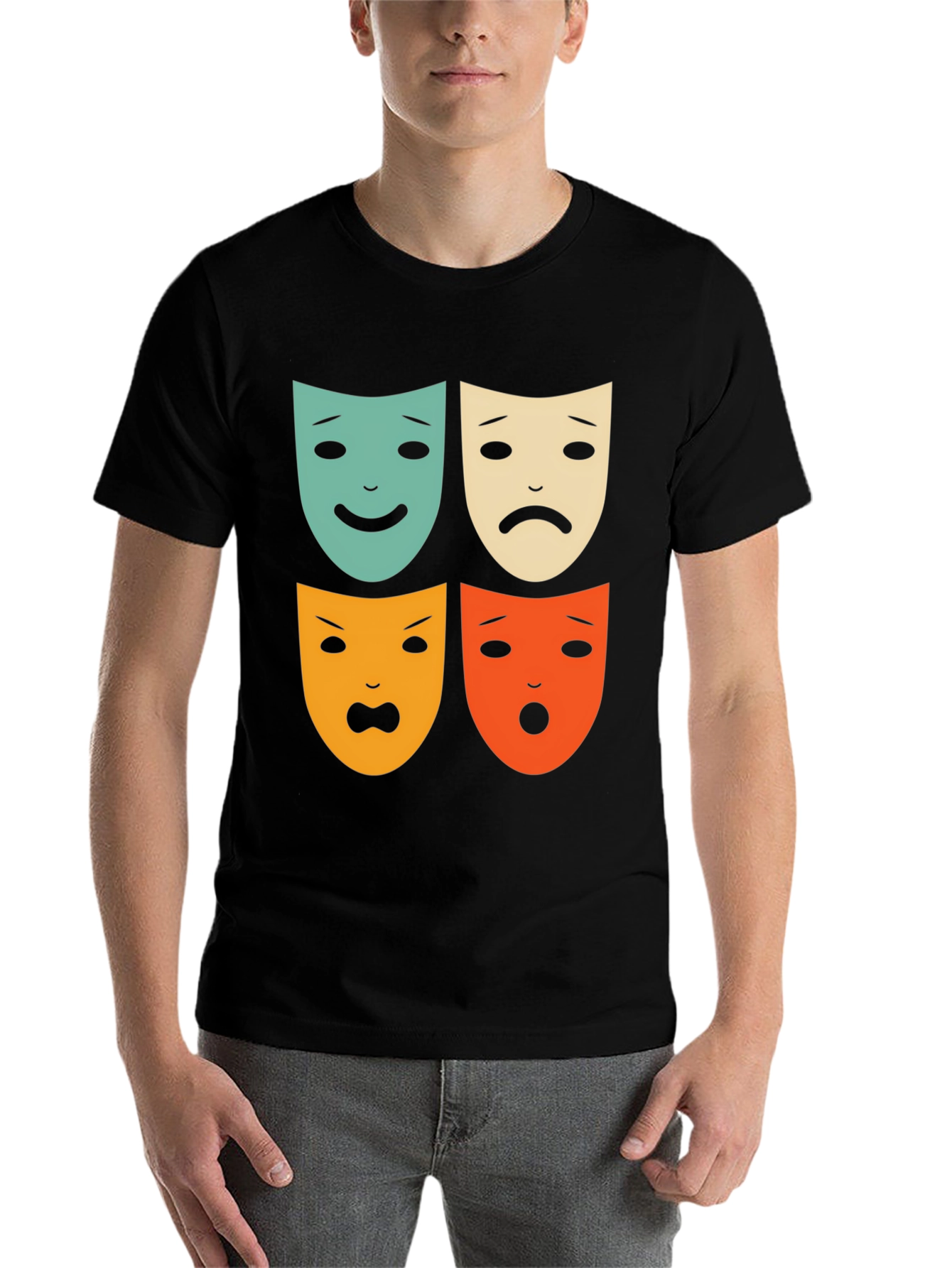 Black Drama Masks Graphic Tee - Unisex Soft Cotton T-Shirt view 7
