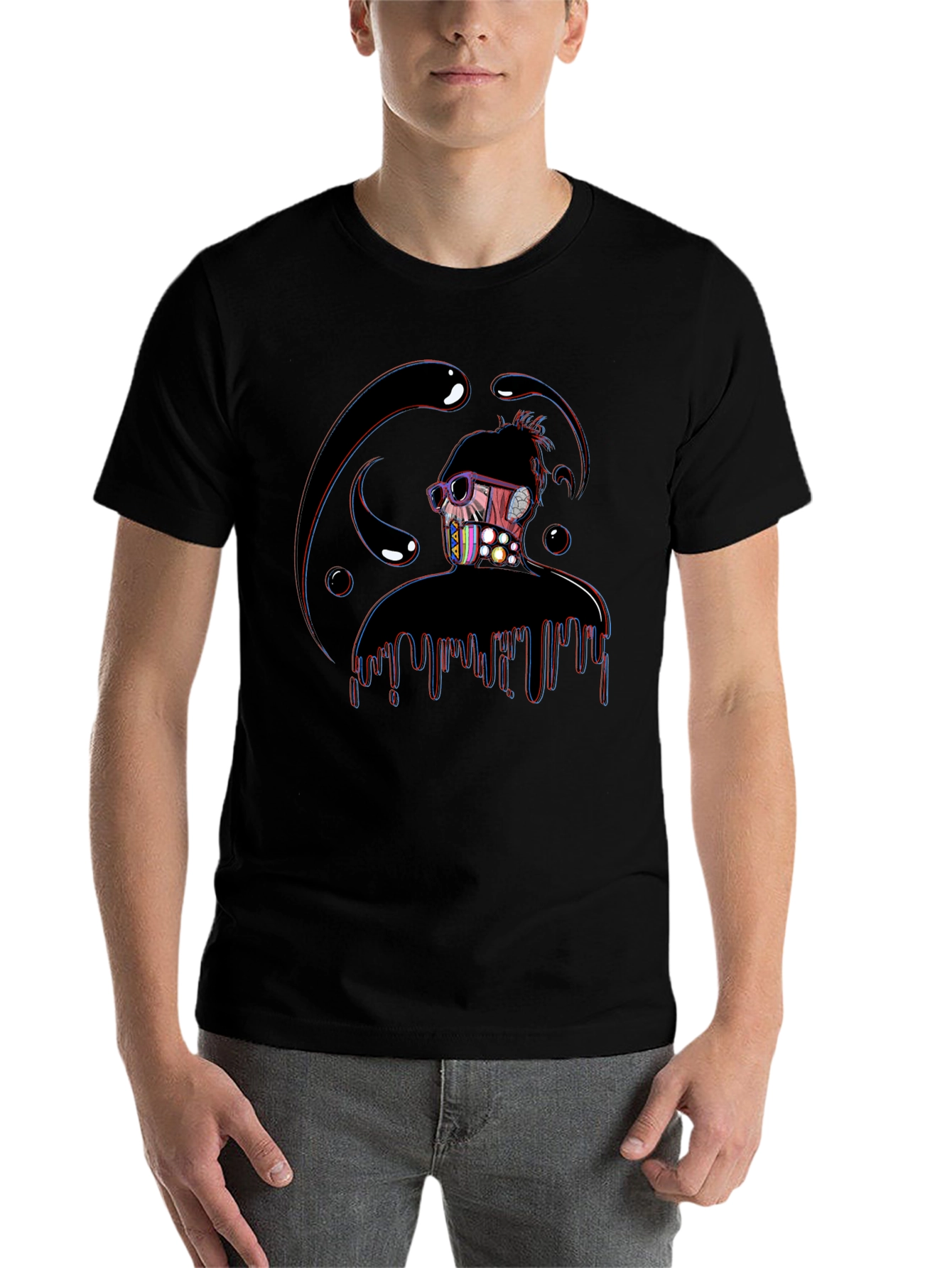 Black Abstract Dripping Figure Graphic T-Shirt view 7
