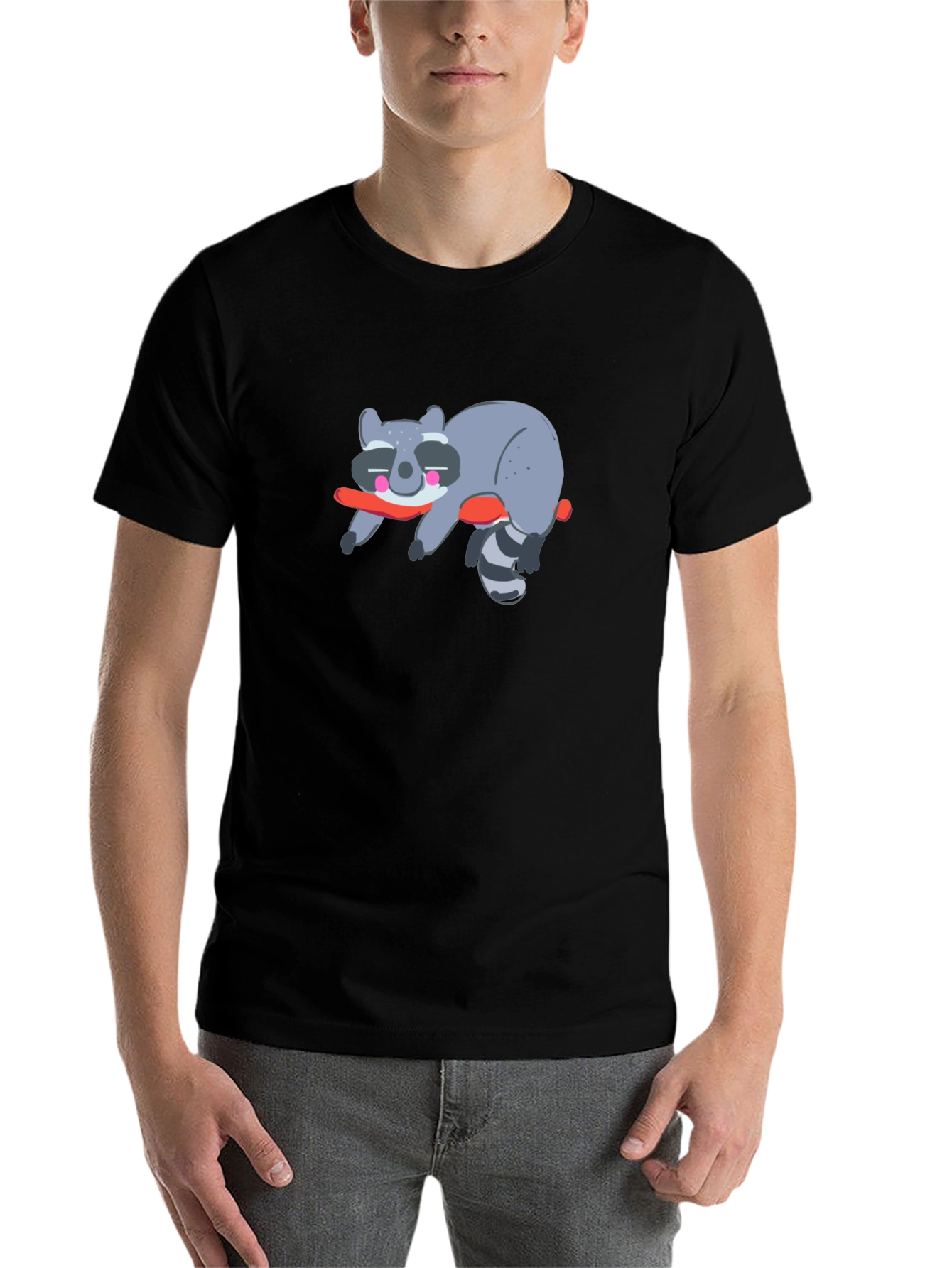 Black Lazy Raccoon Graphic T-Shirt - Unisex Black Tee view 7