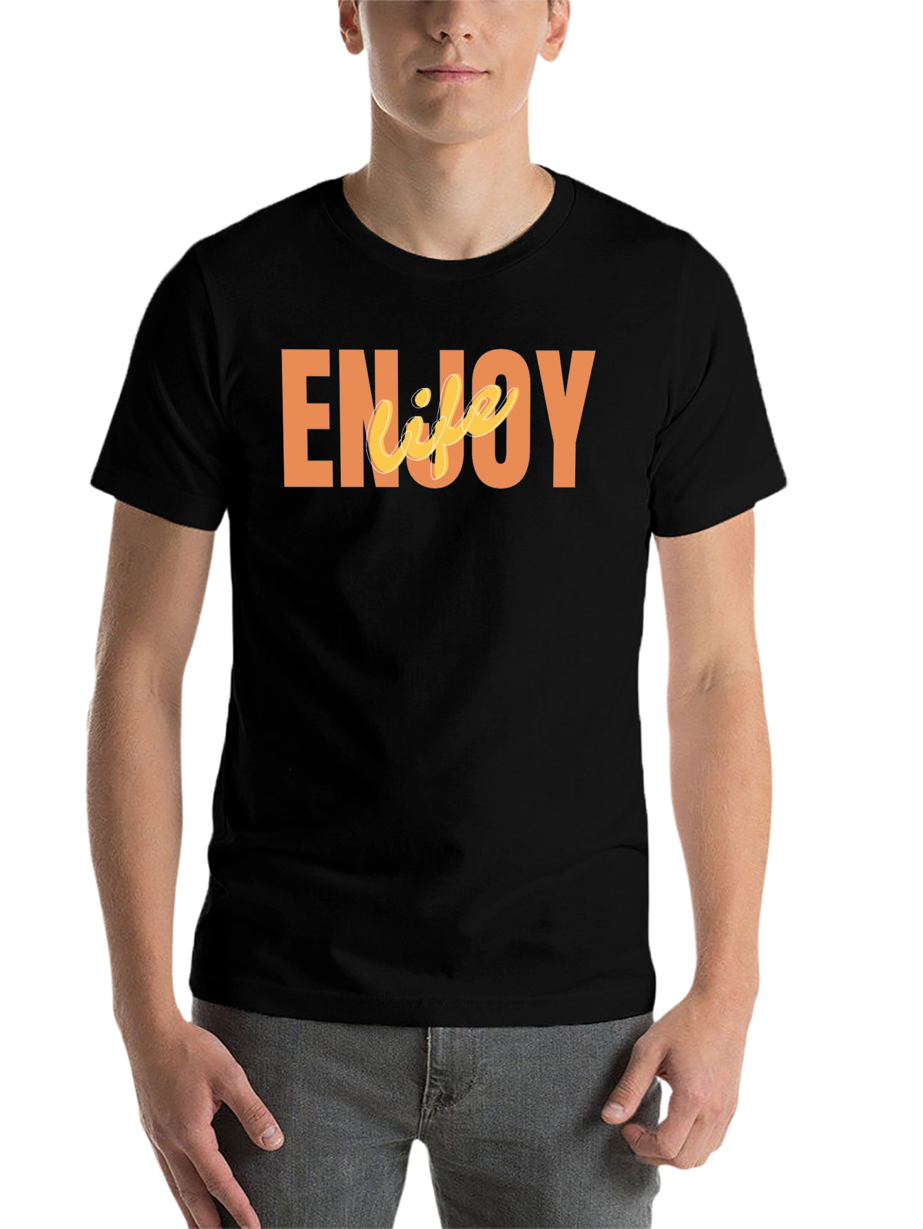 Black Enjoy Life Graphic Tee - Black Casual T-Shirt view 7