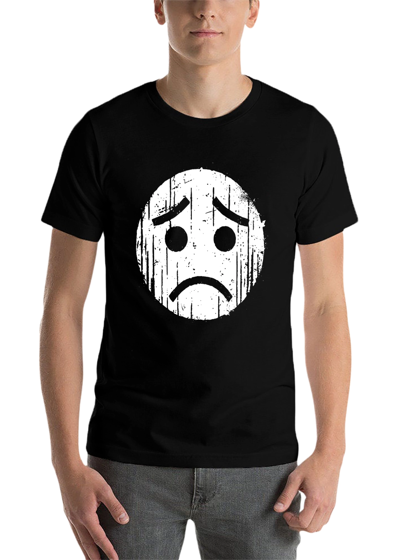 Black Sad Emoji Graphic Black T-Shirt view 7