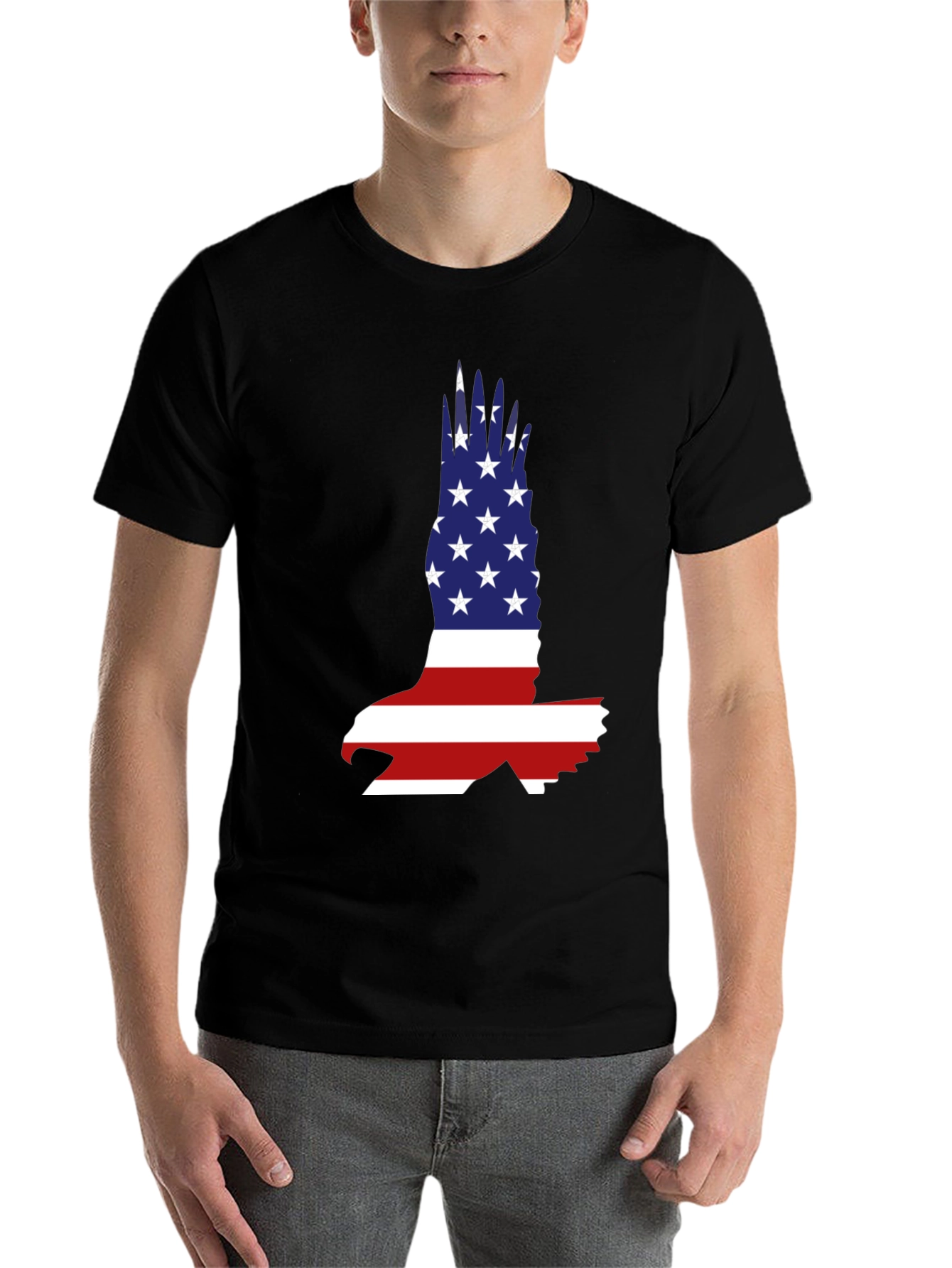 Black American Flag Eagle Graphic T-Shirt view 7