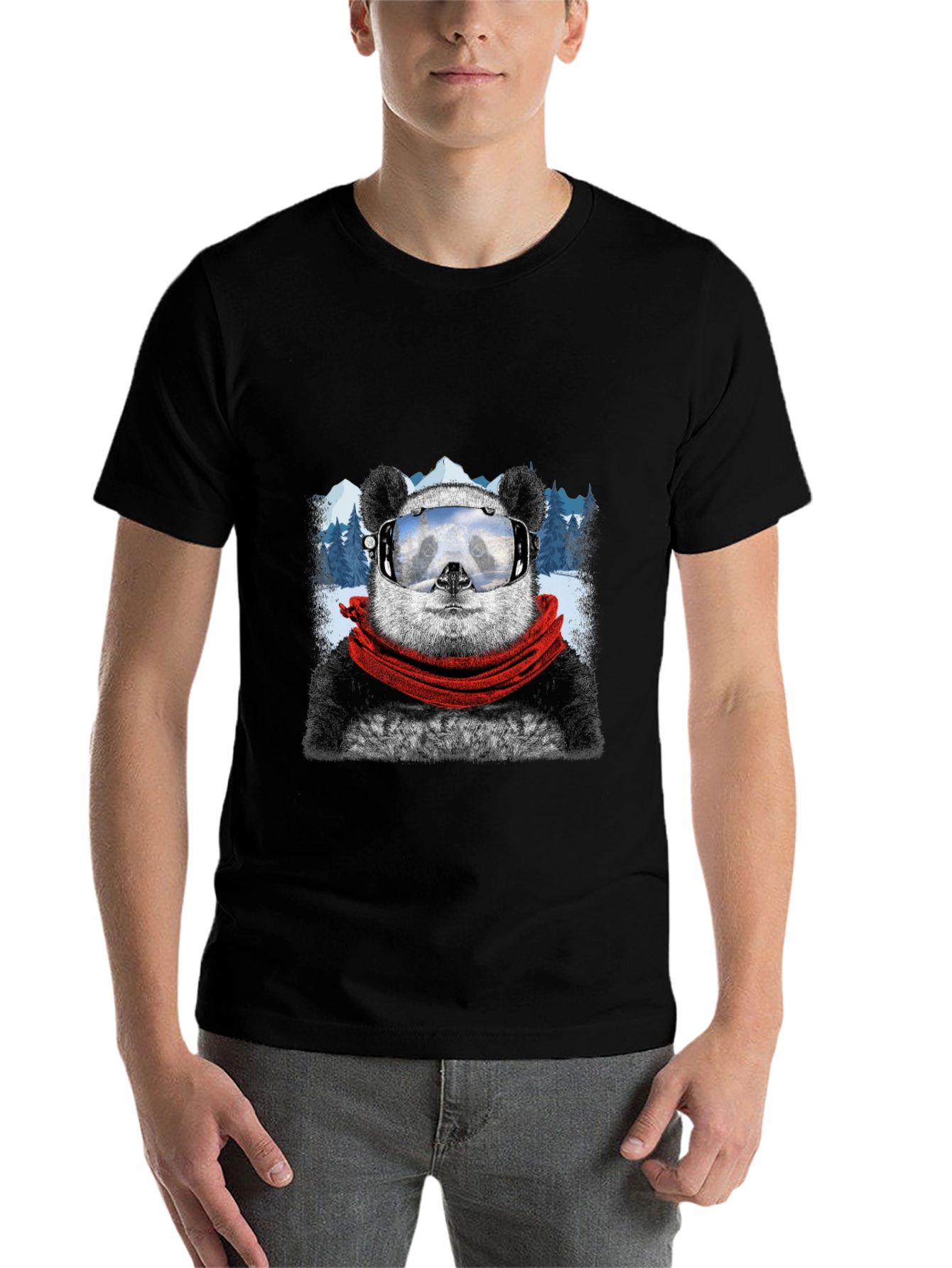 Black Panda Skiing T-Shirt - Cool Graphic Tee view 7