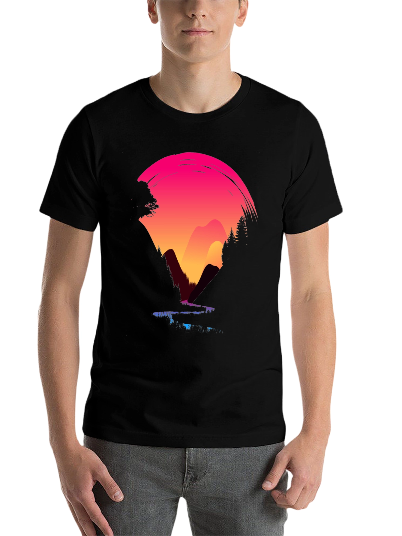Black Sunset Mountain Graphic Tee - Black Casual Shirt view 7