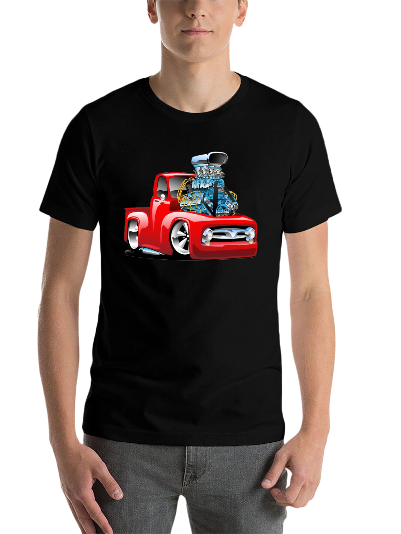 Black Red Hot Rod Truck Graphic Tee - Black view 7