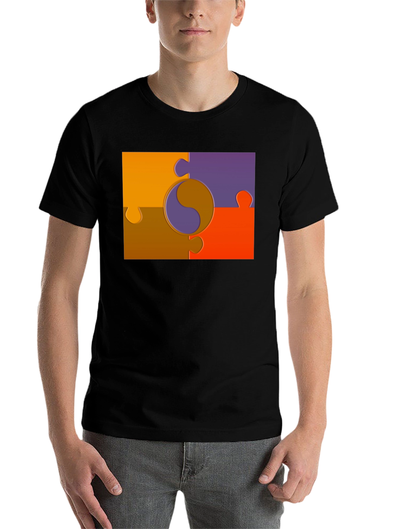 Black Yin Yang Puzzle Piece Graphic T-Shirt view 7