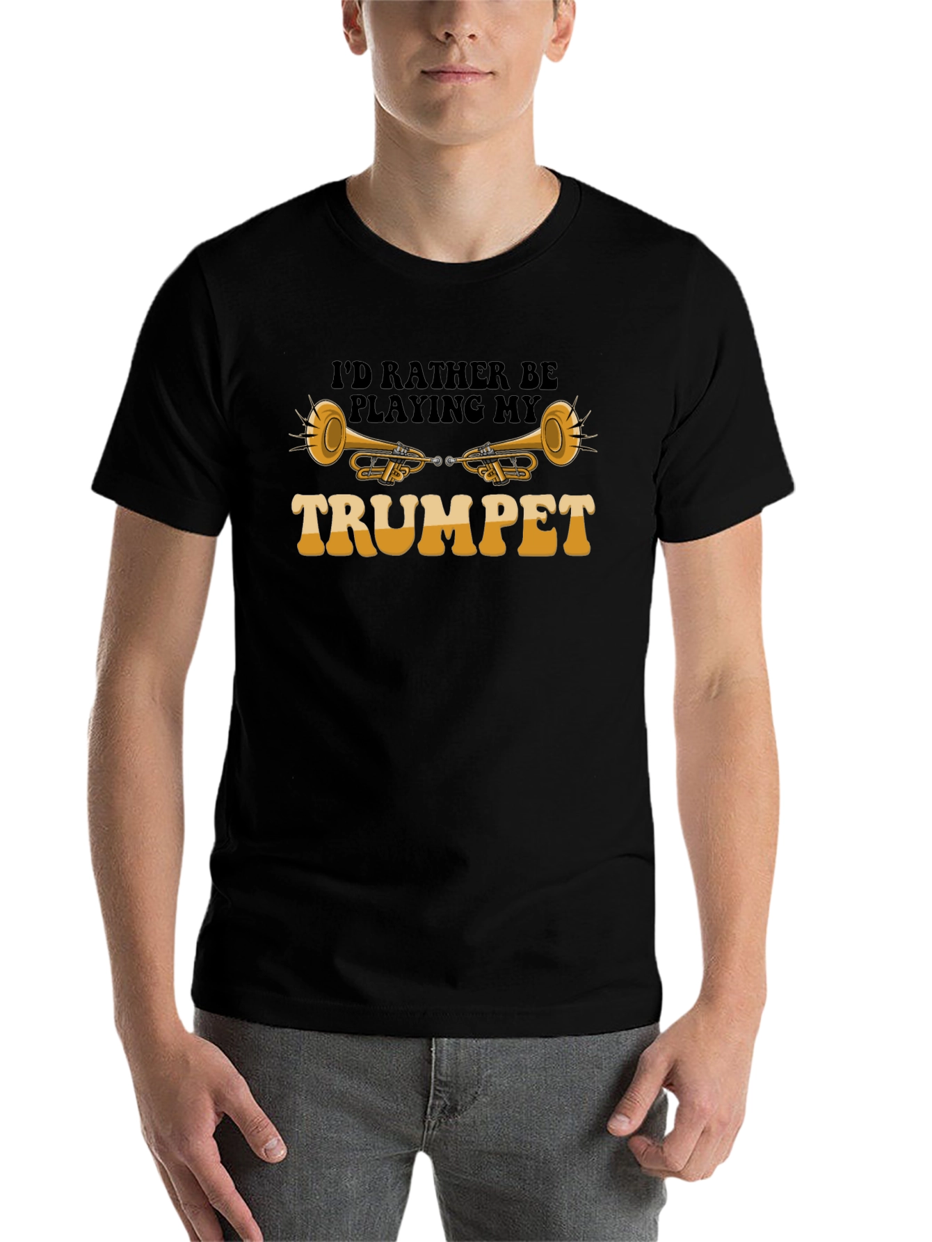 Black I'd Rather Be Playing My Trumpet T-Shirt view 7