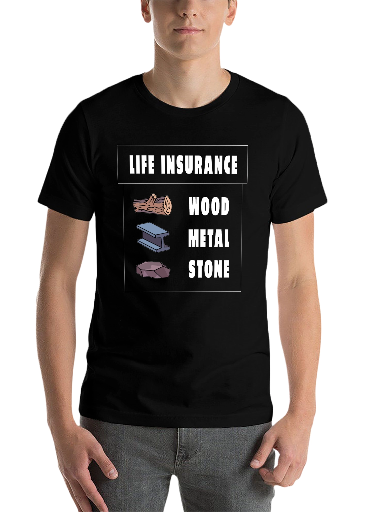 Black Life Insurance Wood Metal Stone Graphic T-Shirt view 7