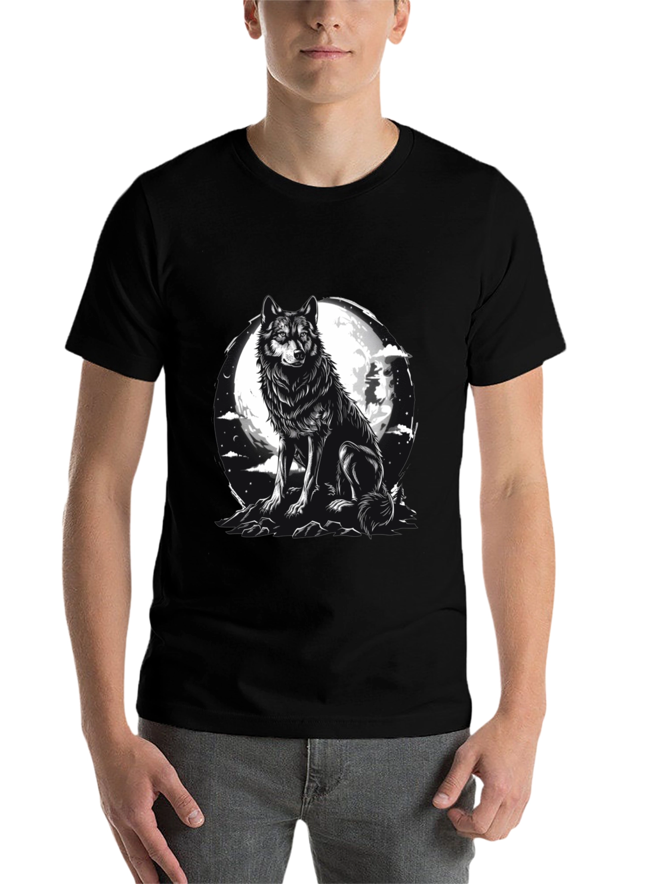 Black Wolf Moon Graphic Tee - Black Cotton Blend view 7