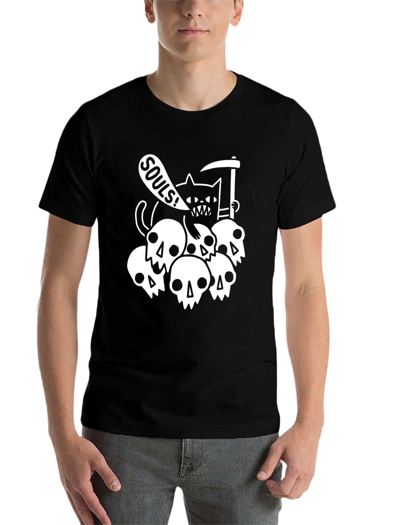 Black Grim Reaper Cat Skulls T-Shirt - Black view 7
