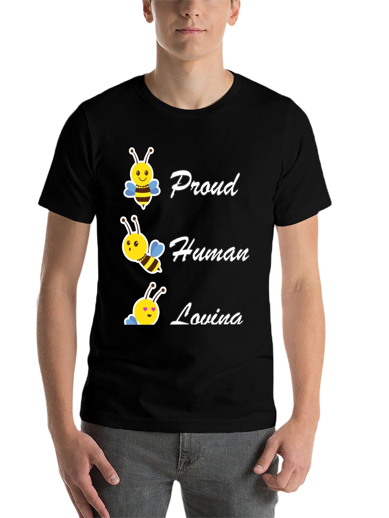 Black Proud Human Bee Loving T-Shirt view 7