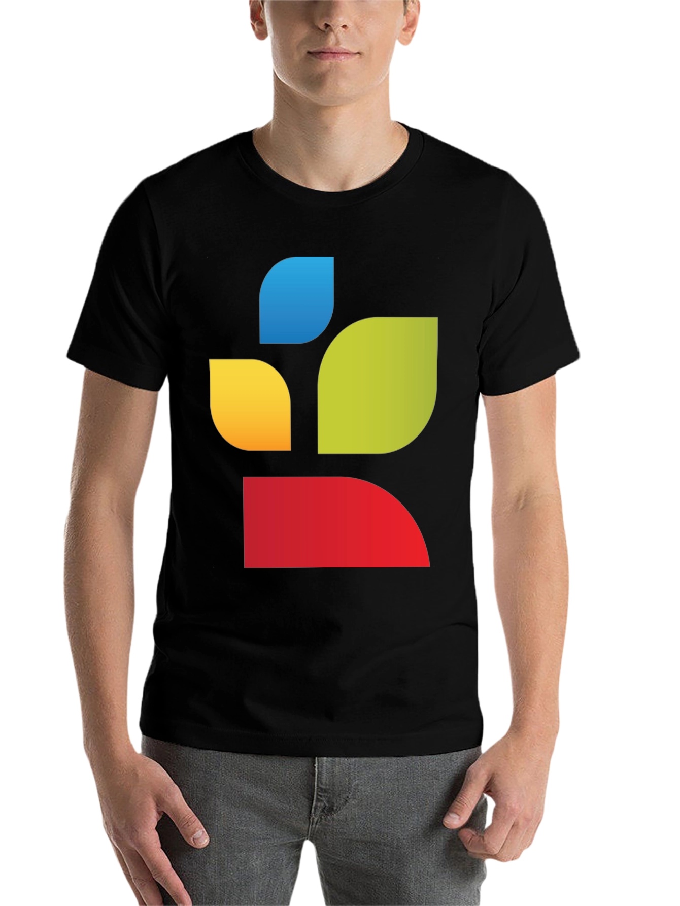 Black Abstract Leaf Design Black T-Shirt view 7