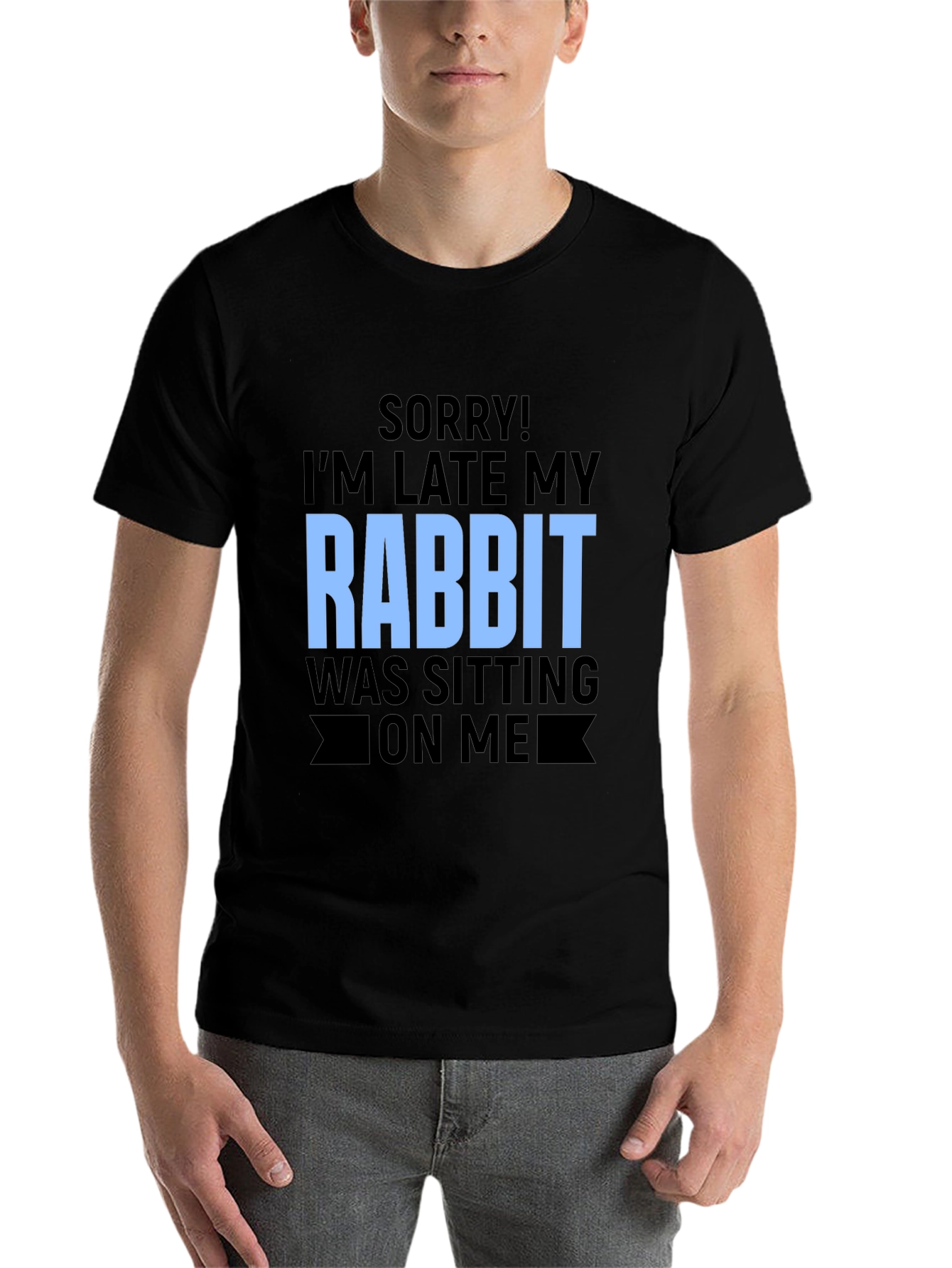 Black Funny Rabbit Sitting T-Shirt view 7