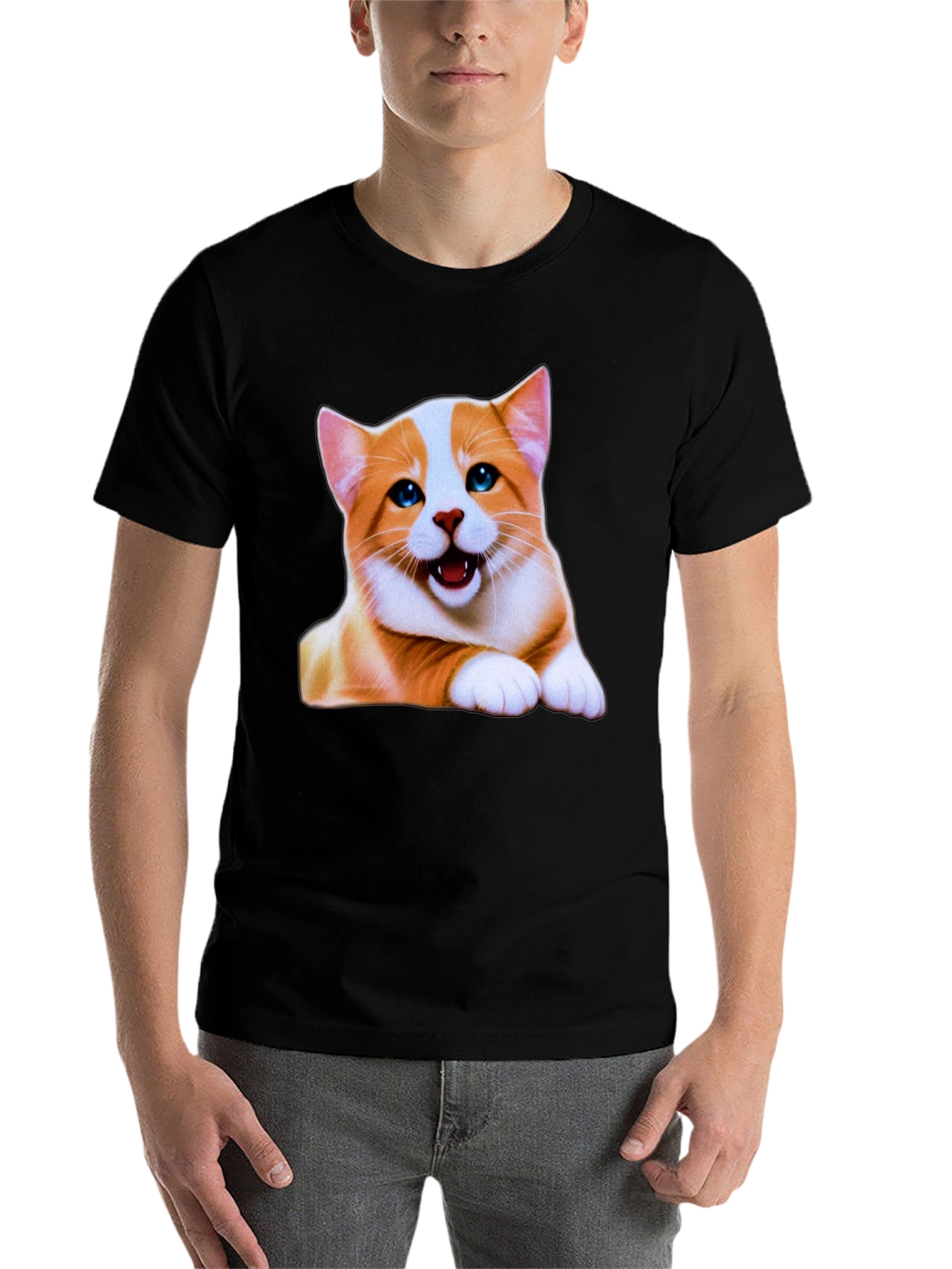 Black Cute Cat Graphic Tee - Men's Black T-Shirt view 7
