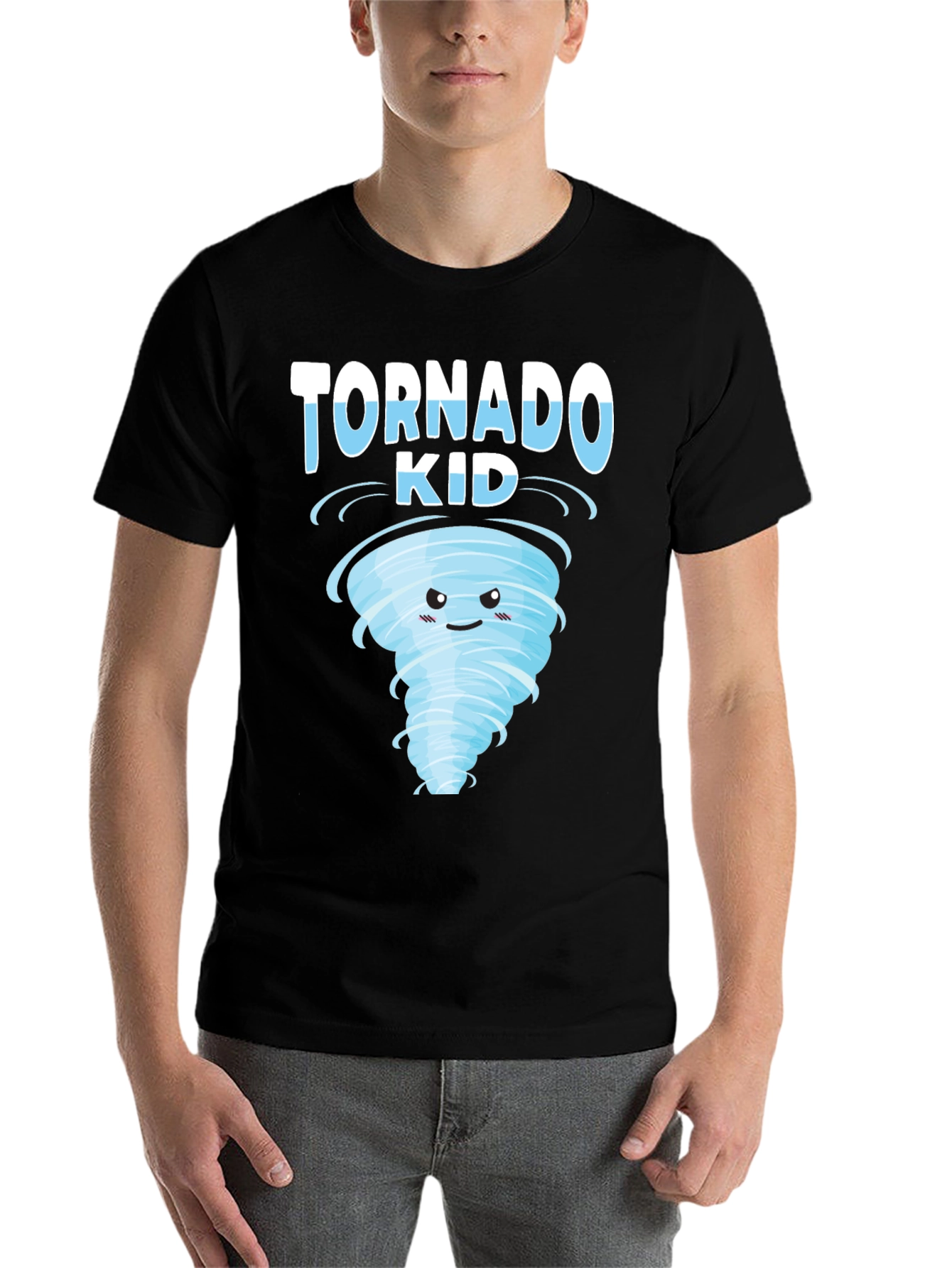 Black Tornado Kid Graphic T-Shirt - Weather Cartoon Tee view 7