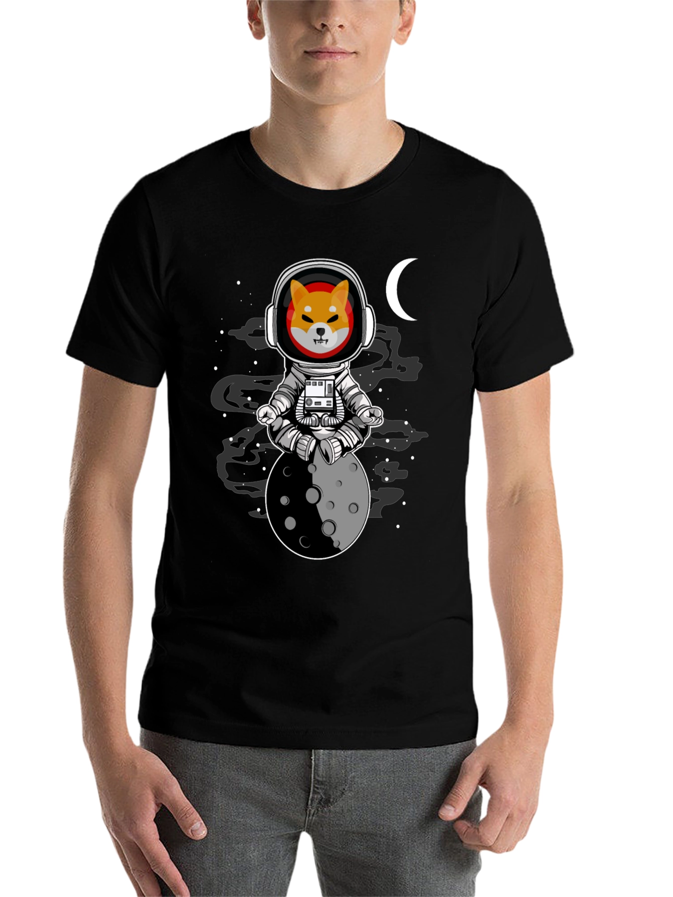 Black Shiba Inu Astronaut T-Shirt - Moon Meditation view 7
