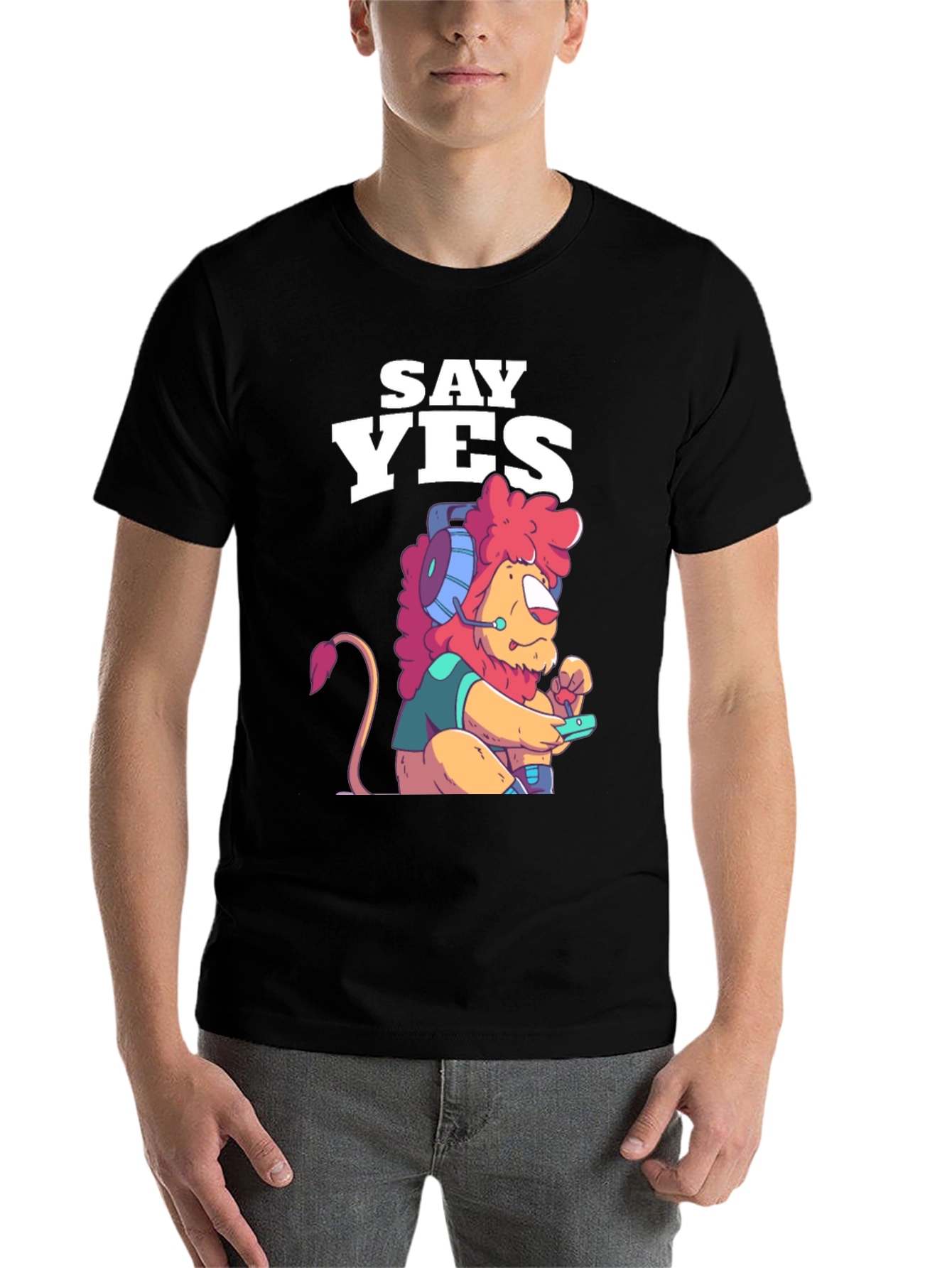 Black Say Yes Lion Gamer Graphic Tee - Black view 7