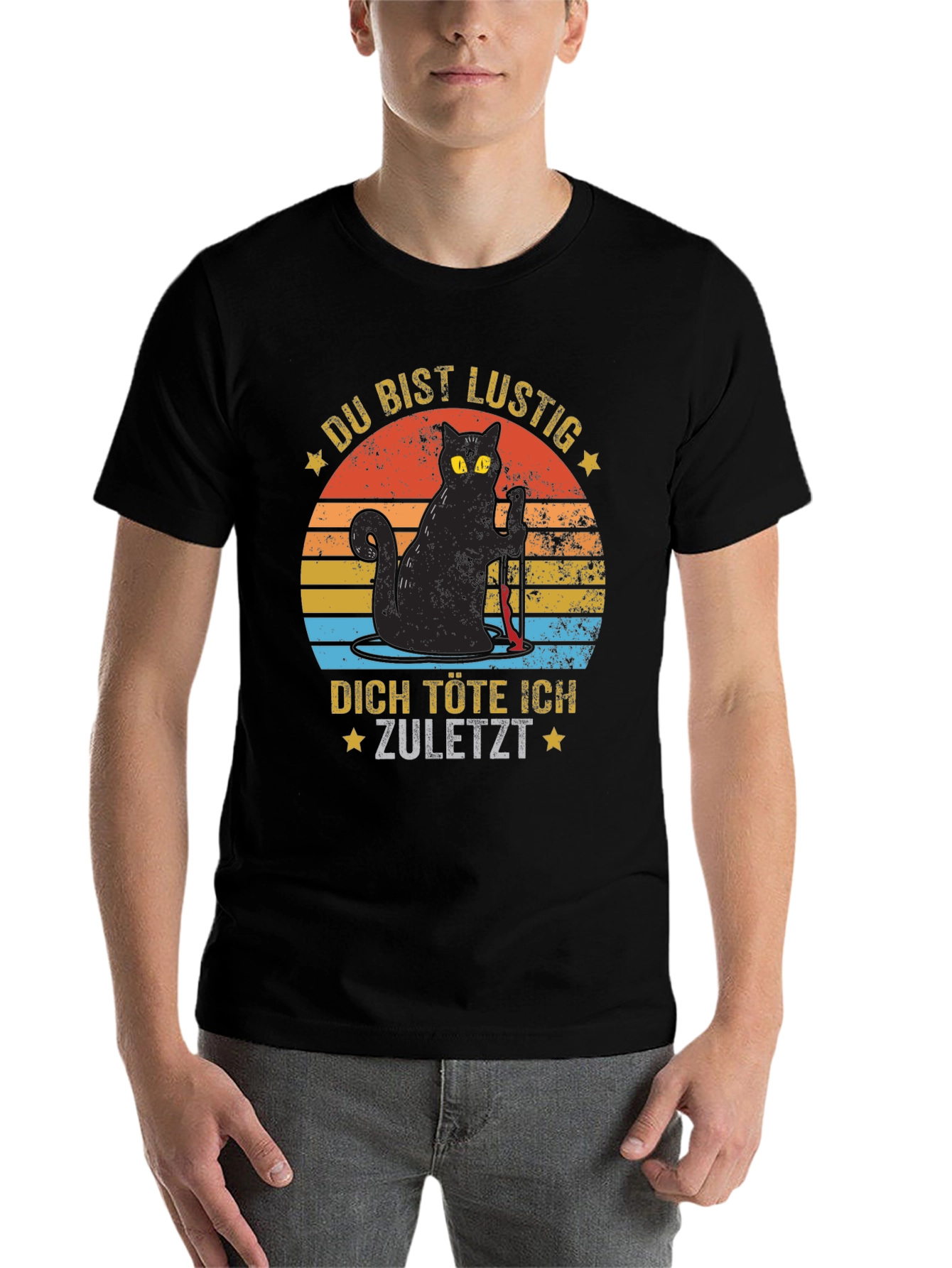Black Du Bist Lustig Black Cat Graphic Tee view 7
